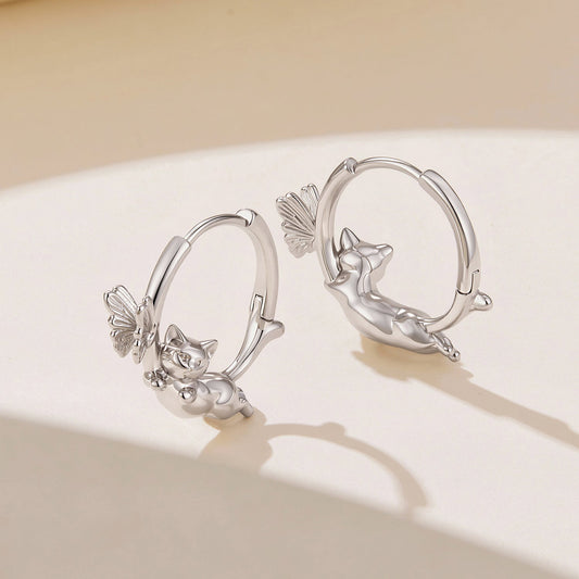 925 Sterling Silver White Gold Plated 1.7 x 0.5 cm Hoop Earrings for Women
