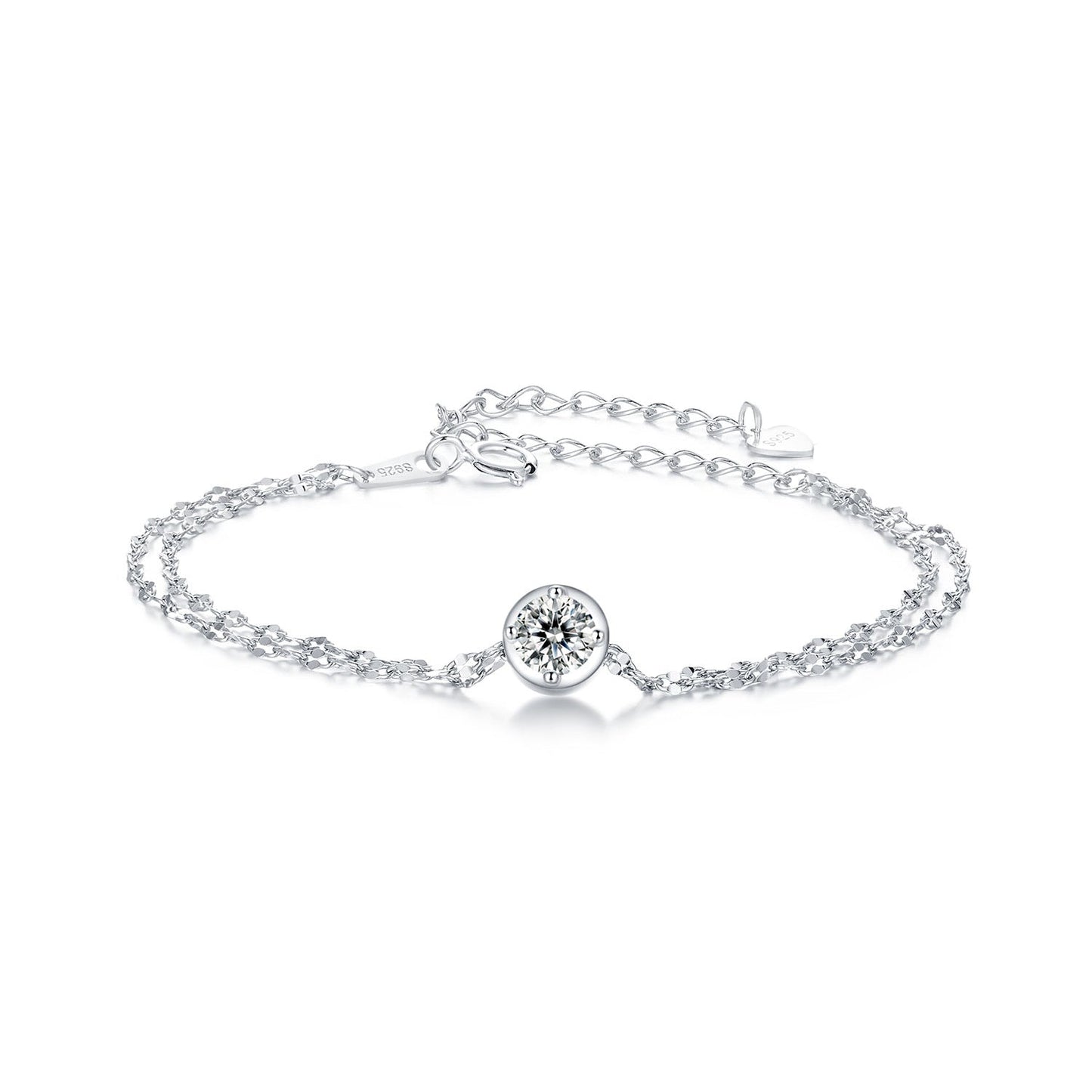 925 Sterling Silver 0.50 Carat Moissanite Bracelet for Women - 15+6cm - Plated White Gold