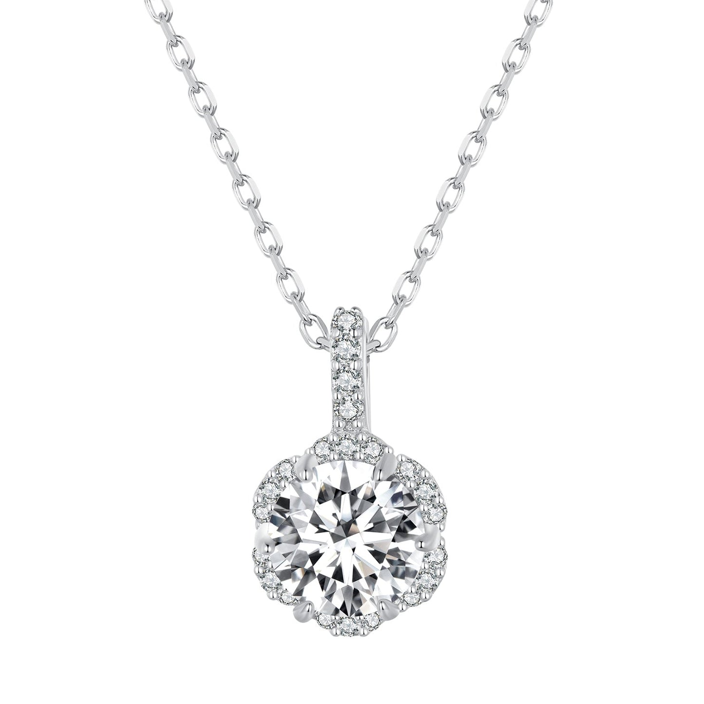 925 Sterling Silver Moissanite Pendant Necklace for Women - 45cm