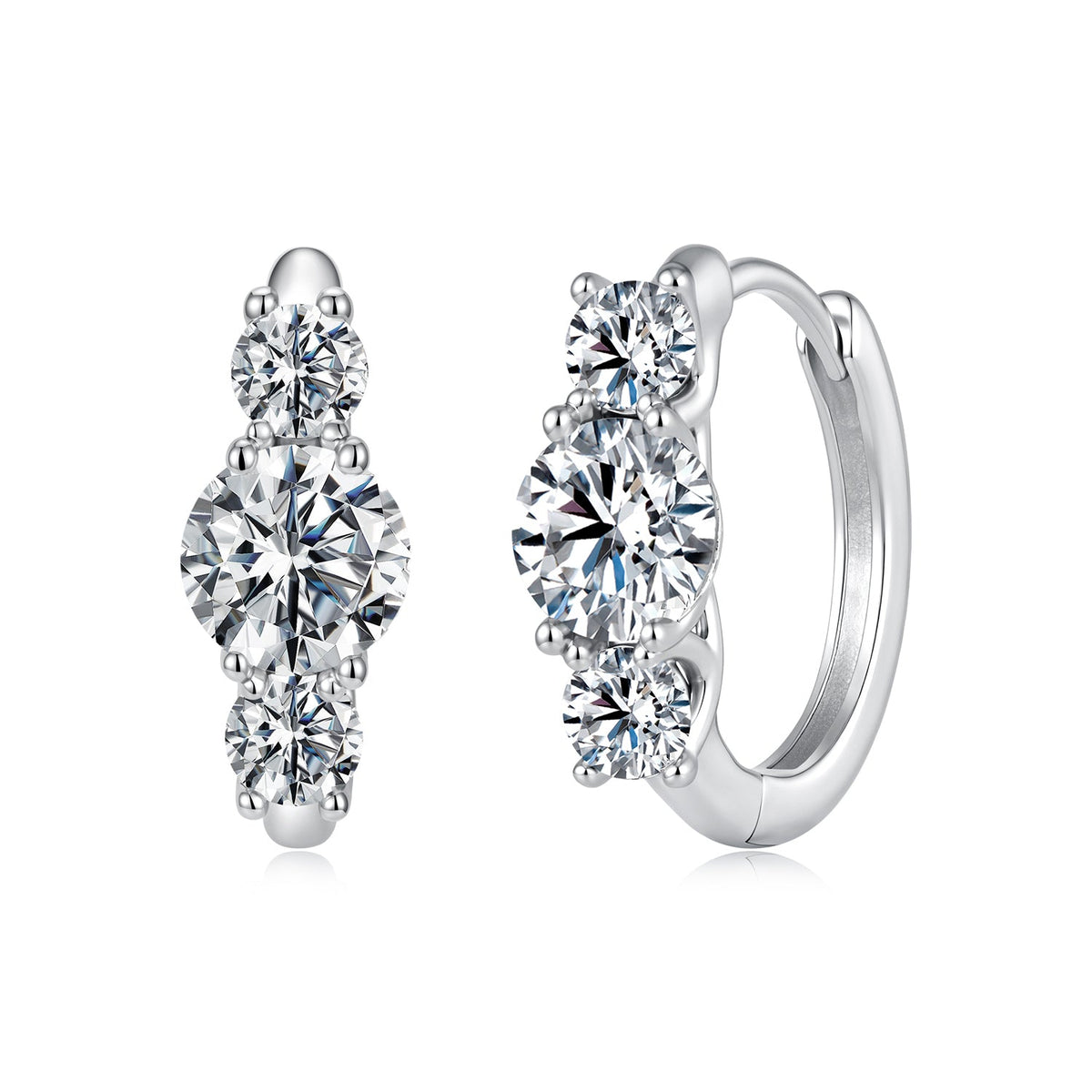 925 Sterling Silver White Gold Plated Moissanite 1.3x0.5cm Hoop Earrings for Women