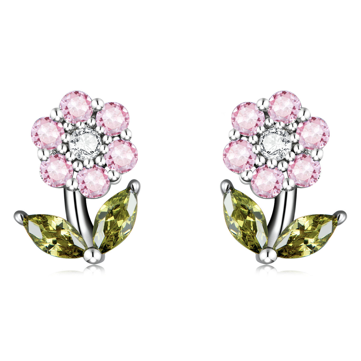 925 Sterling Silver Earrings with Pavé Setting CZ in White Gold
