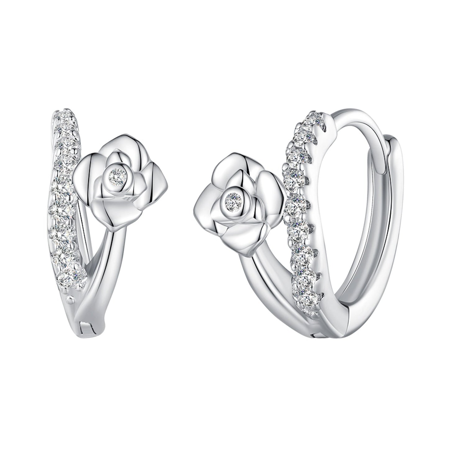 925 Sterling Silver Platinum Plated Pavé CZ Earrings