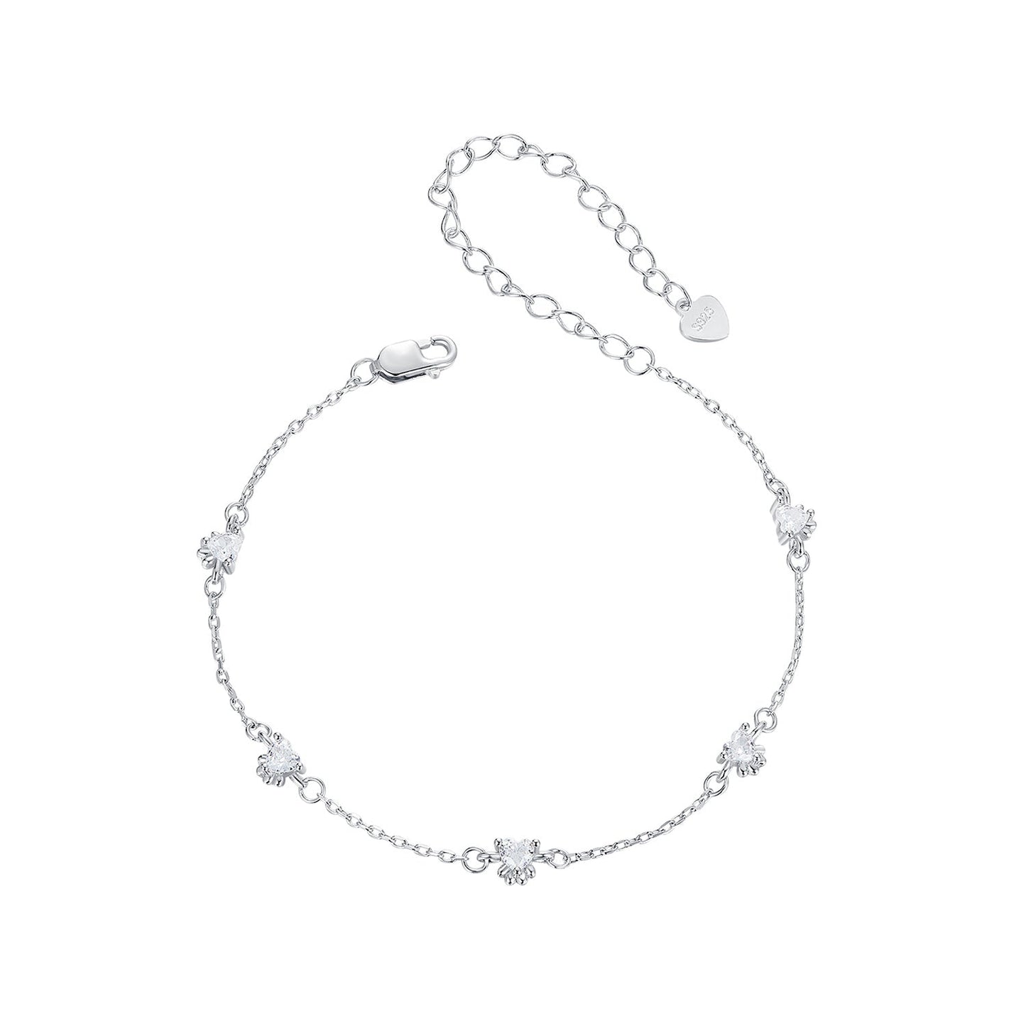 925 Sterling Silver Bracelet with Pavé Setting CZ and White Gold Plating