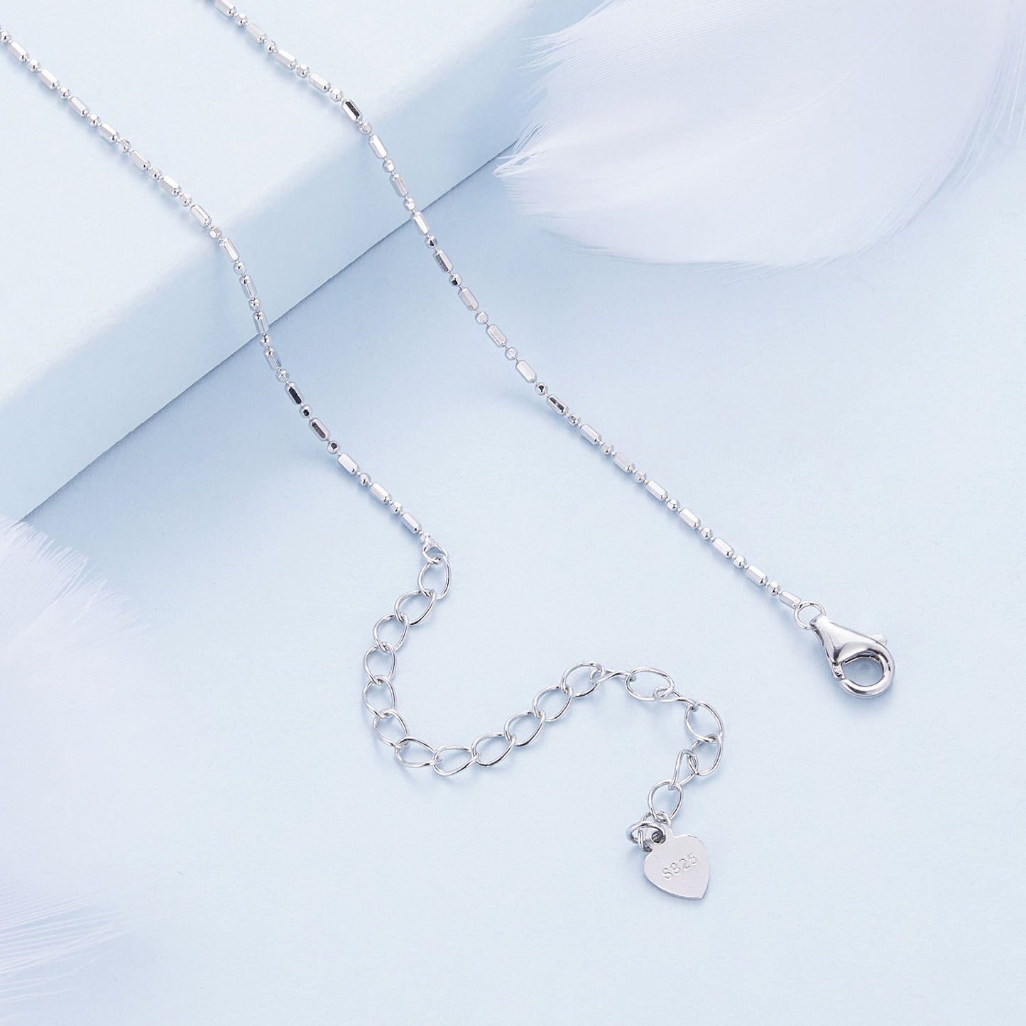925 Sterling Silver Necklace with Pavé Setting CZ, Length 390+60mm, Pendant Size 8x15mm, for Women