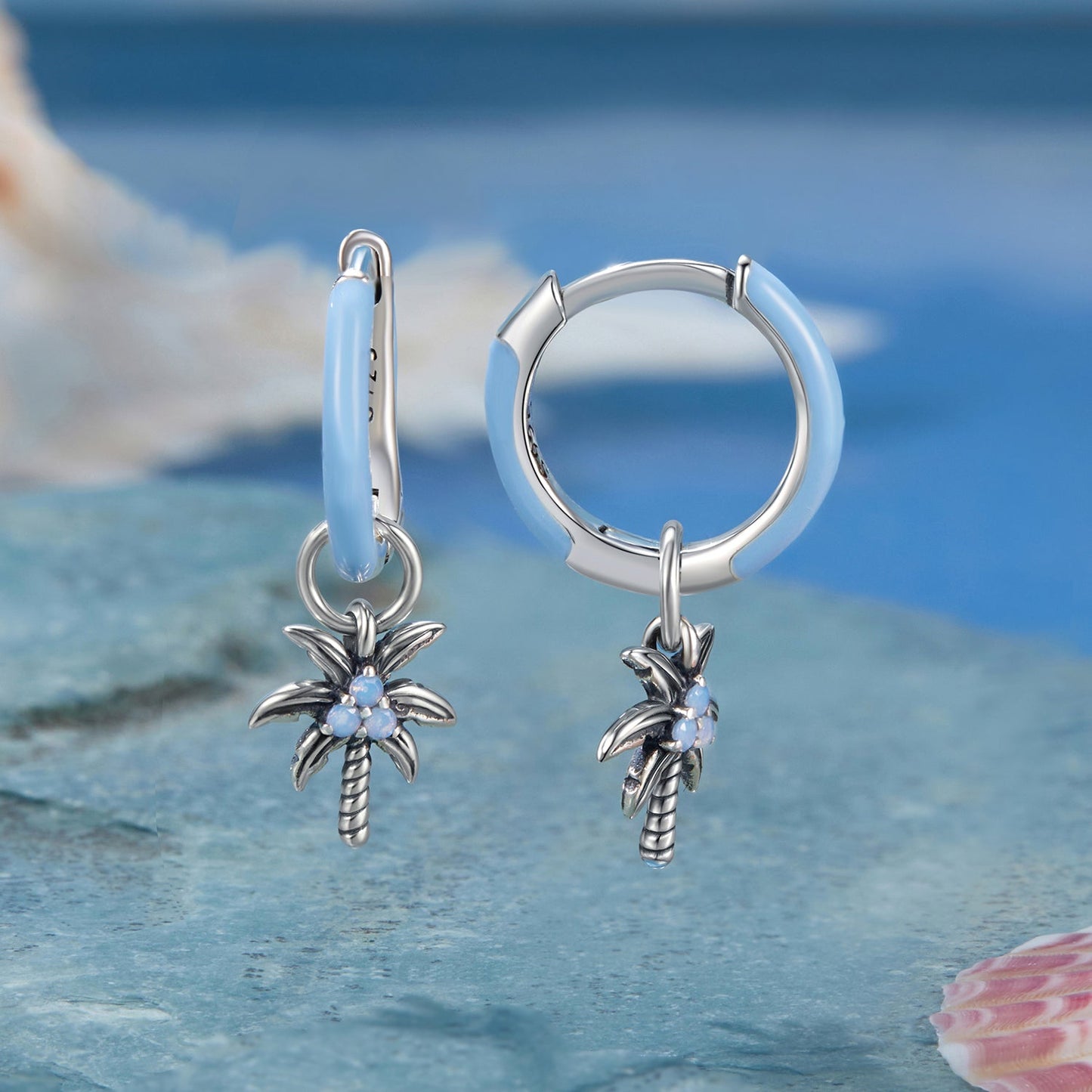 925 Sterling Silver Earrings with Nano Opal Stone and Enamel, Oxidized Finish