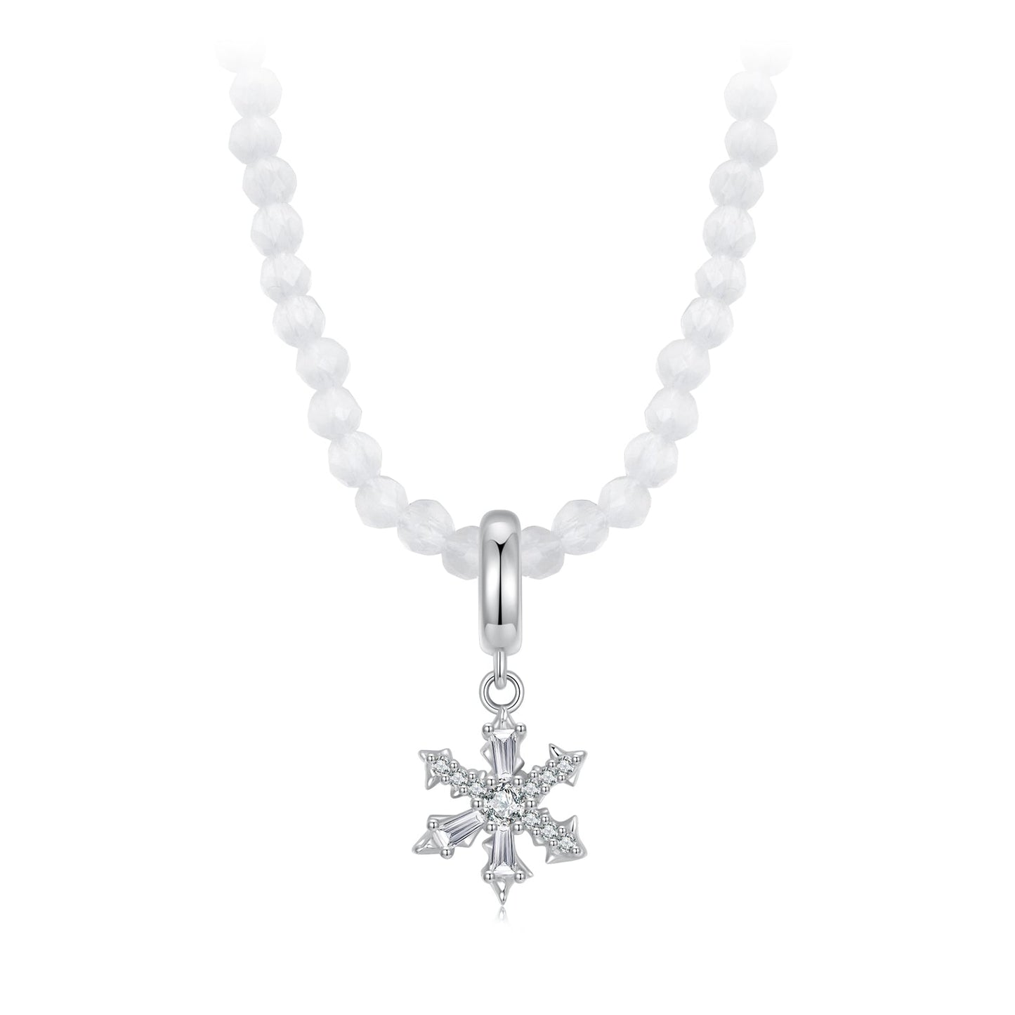 925 Sterling Silver Necklace with Pavé Setting CZ & Transparent Glass for Women