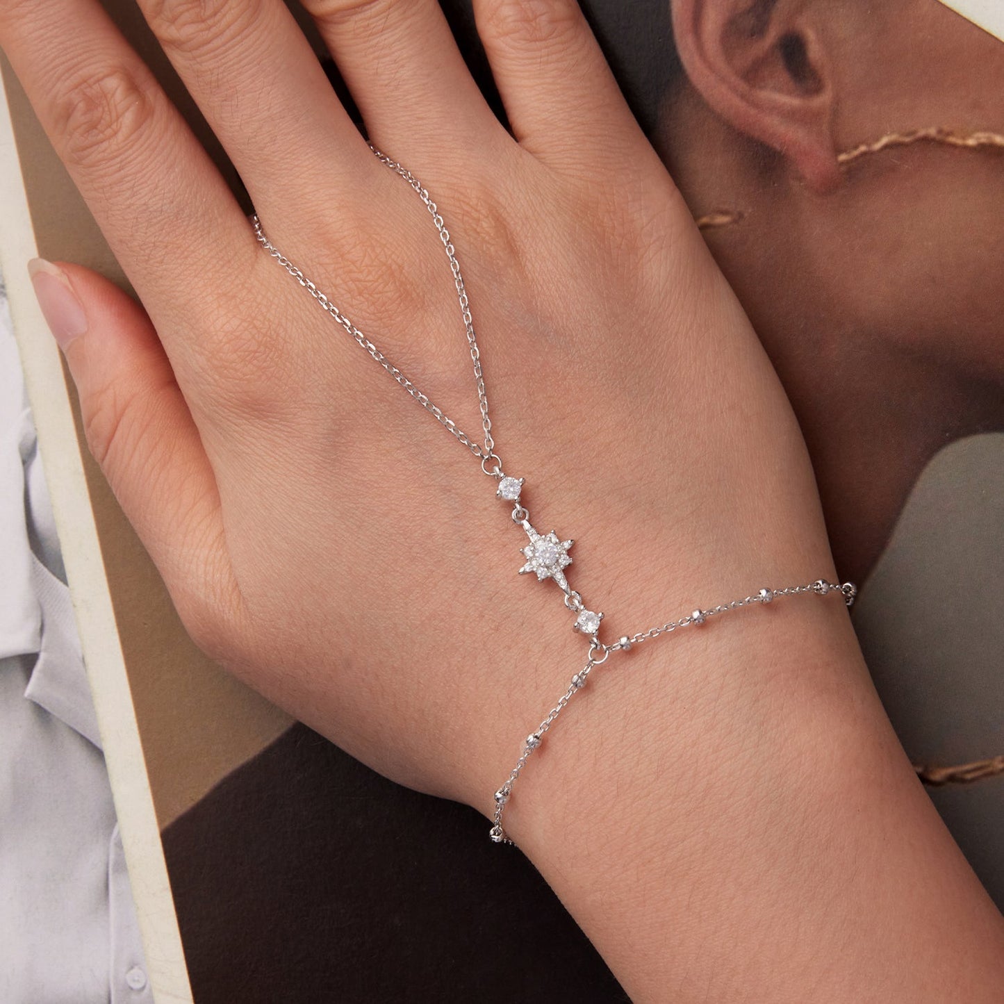 925 Sterling Silver White Gold Plated CZ Bracelet 15+6cm for Women