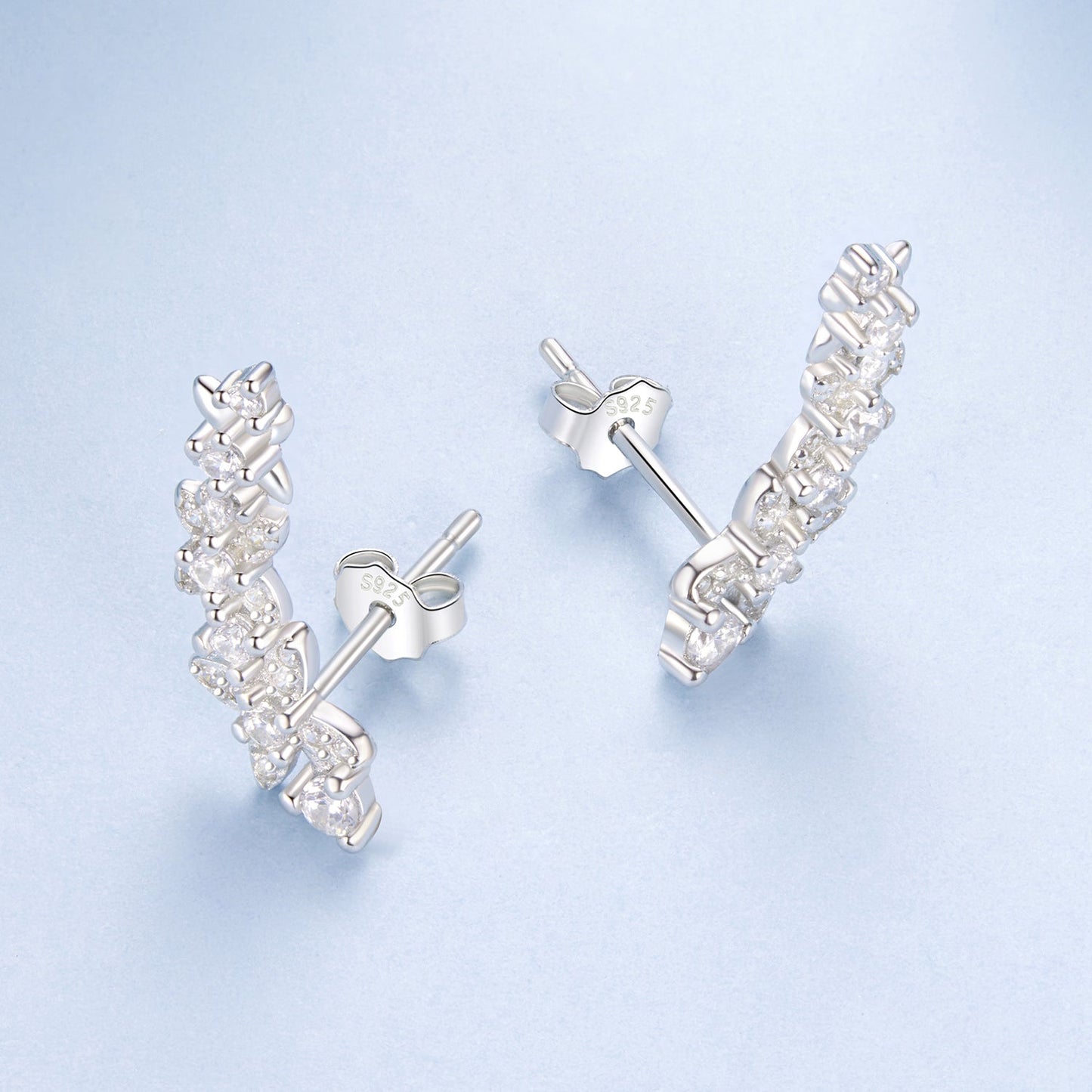 925 Sterling Silver White Gold Plated CZ Earrings 0.5*1.8cm for Women