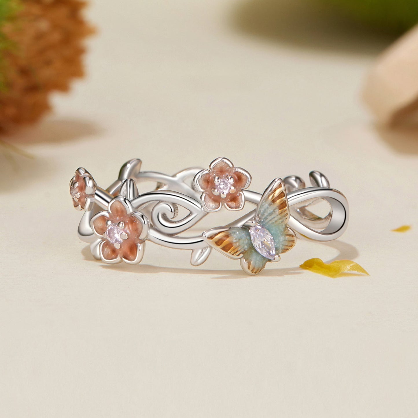 925 Sterling Silver Enamel Pavé Setting Ring for Women