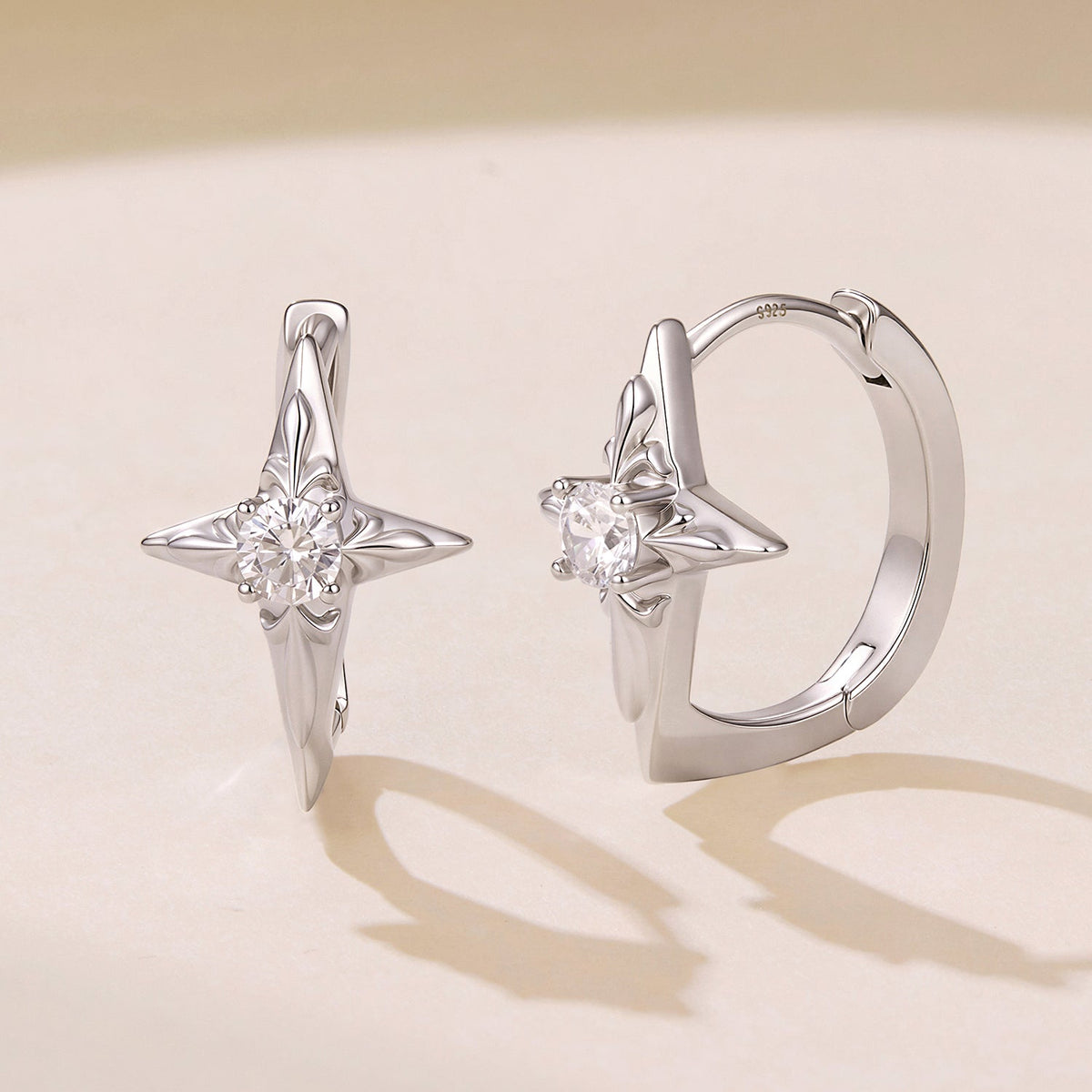 925 Sterling Silver White Gold Plated CZ Pavé 1.5 x 1.0 cm Hoop Earrings for Women