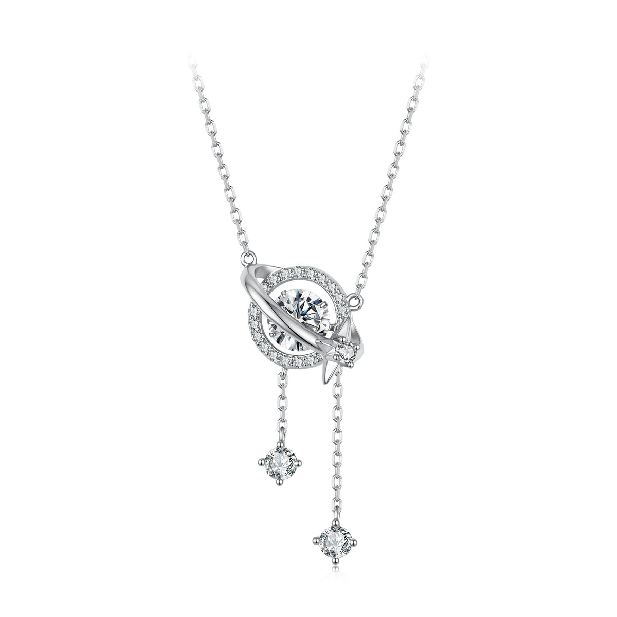925 Sterling Silver White Gold Plated Moissanite CZ Pavé 40+5cm Necklace for Women