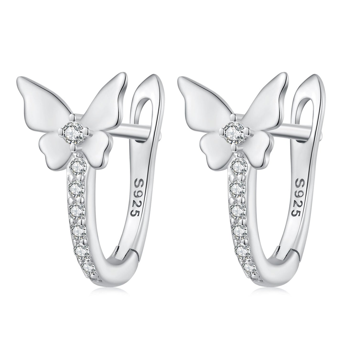 S925 Sterling Silver Small Platinum Plated Earrings with Pavé Setting CZ
