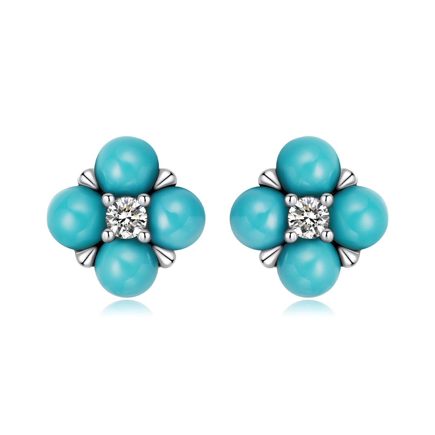 925 Sterling Silver Earrings with Synthetic Turquoise and CZ in Oxidized Finish