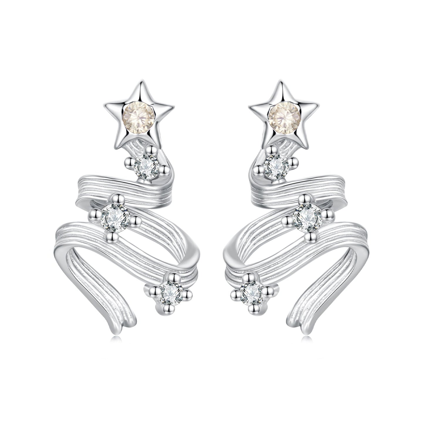 925 Sterling Silver Earrings with White Gold Plating and CZ