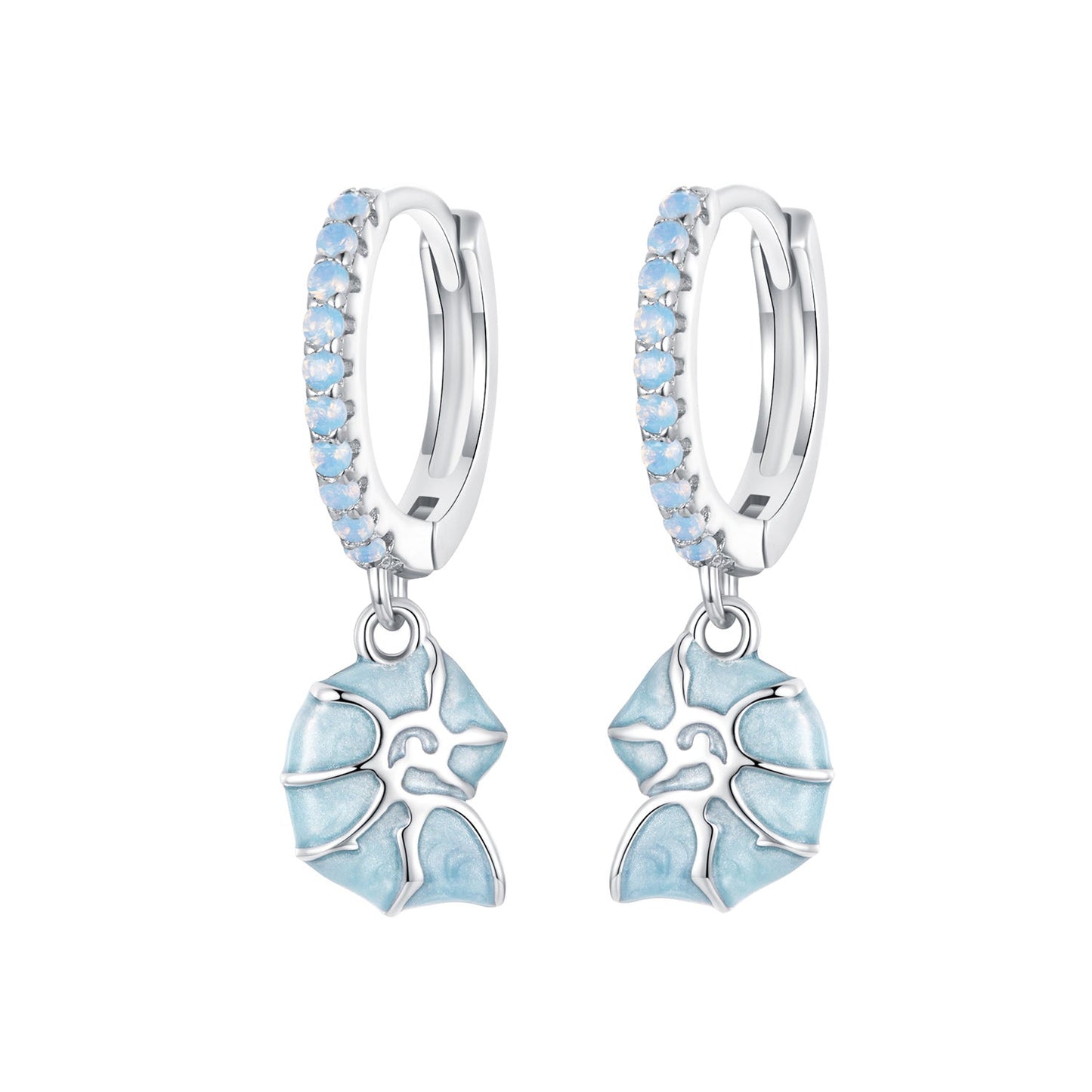 925 Sterling Silver Earrings with Nano Opal Stone and Enamel - 22x8mm