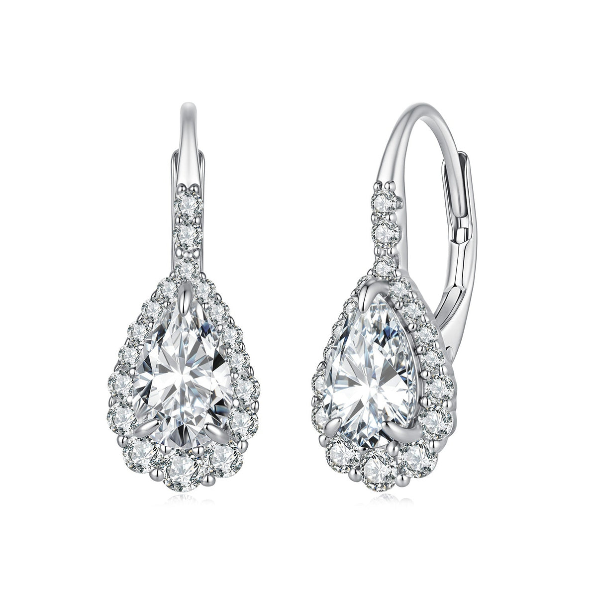 925 Sterling Silver White Gold Plated 1ct Moissanite 1.9x0.8cm Pavé CZ Drop Earrings for Women