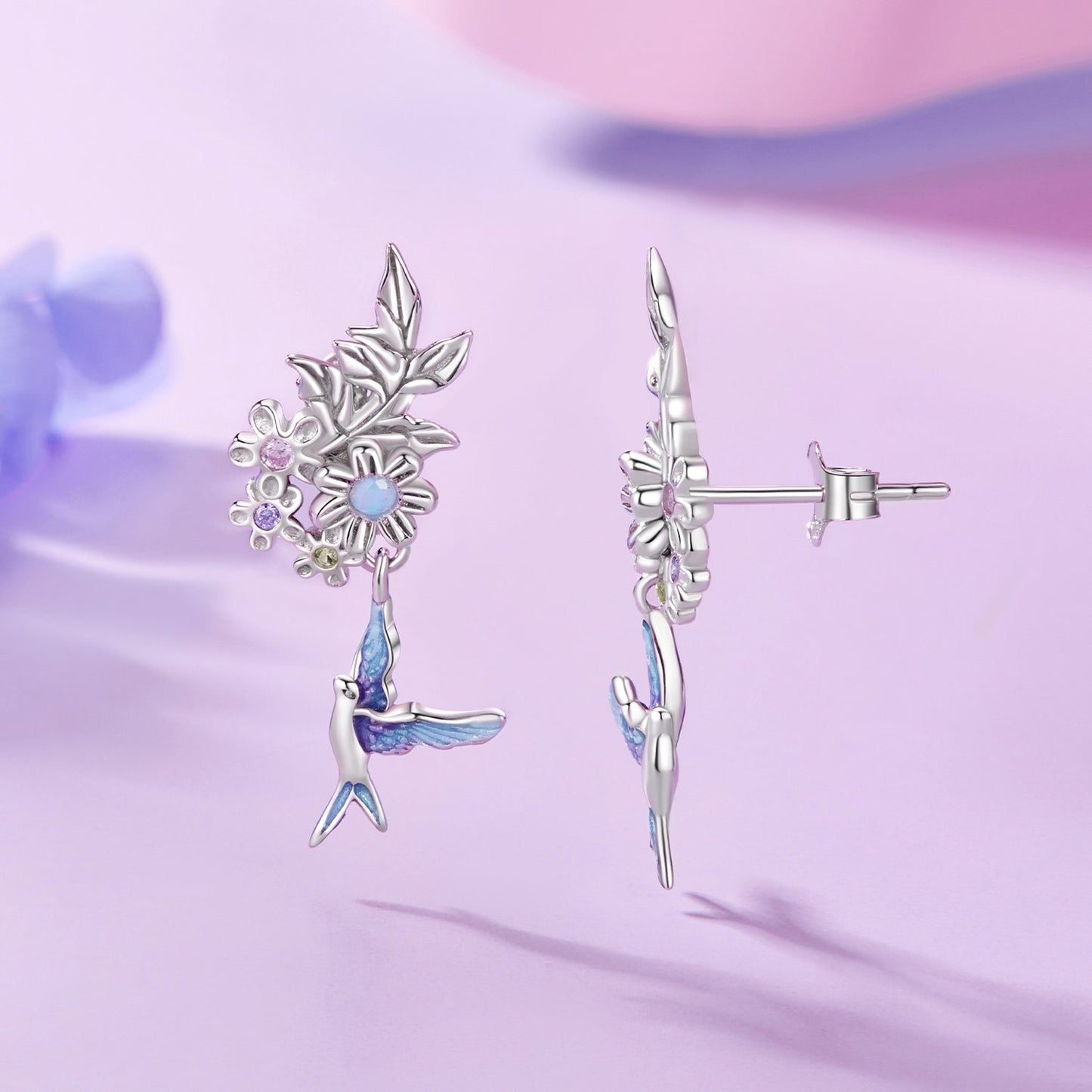 925 Sterling Silver Earrings with Nano Opal Stone and White Gold Plating