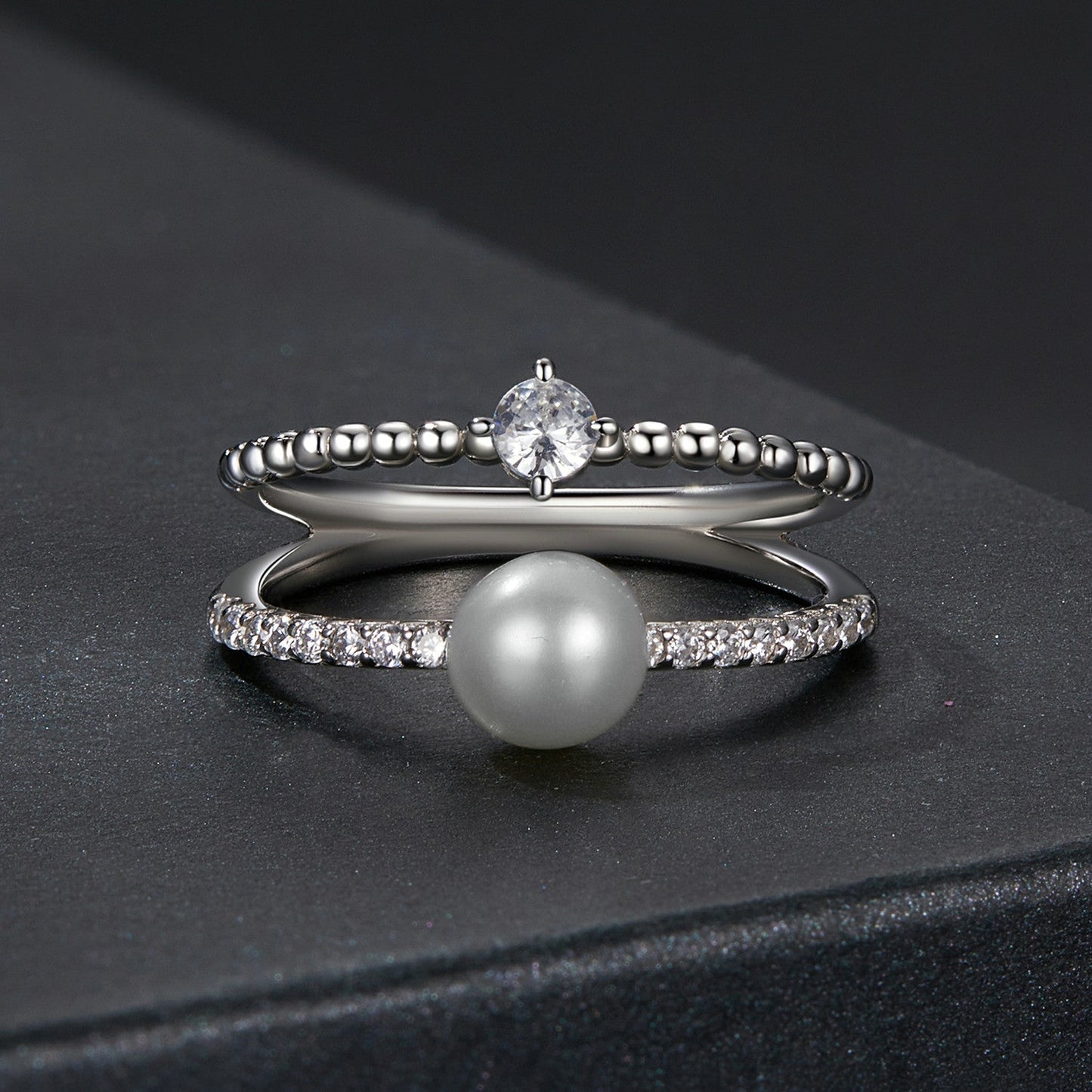 925 Sterling Silver & Moissanite Ring with Freshwater Pearl - Size 6 - Women's Jewelry