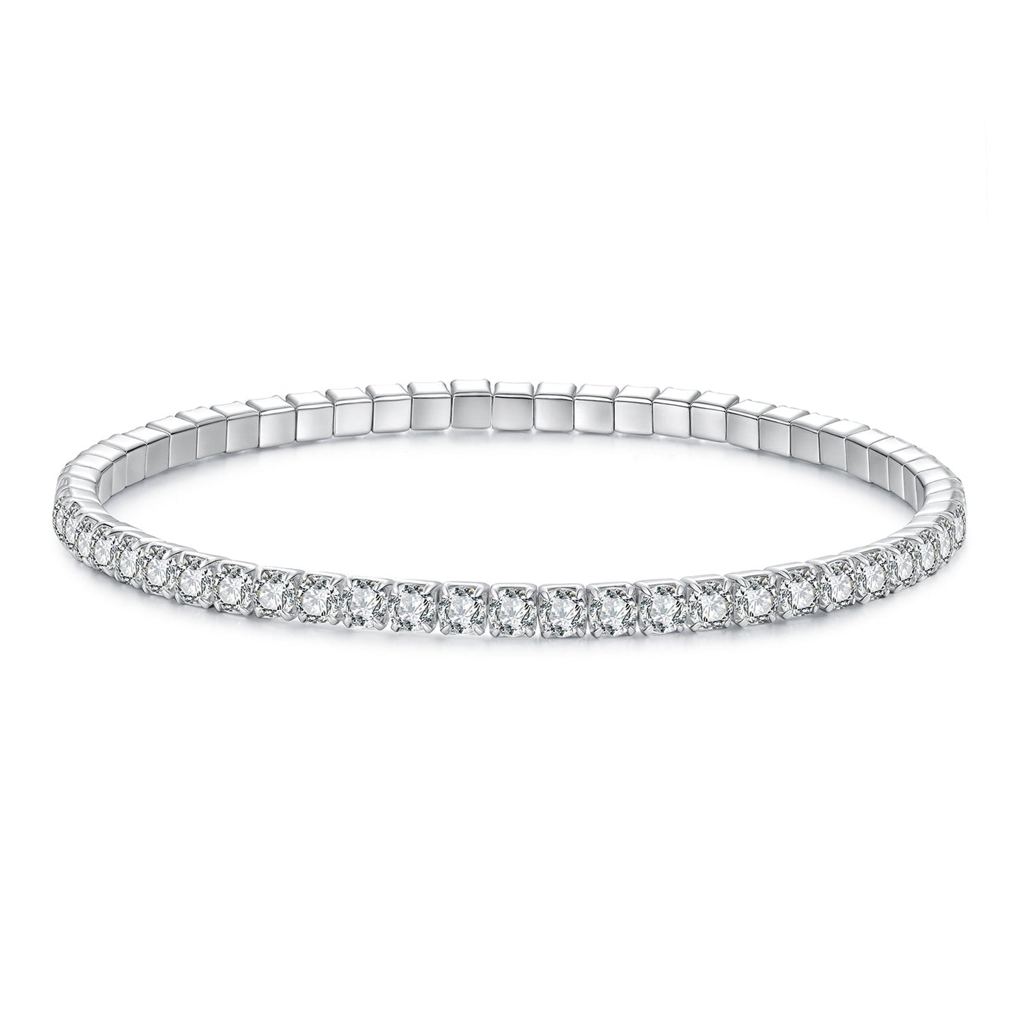 925 Sterling Silver White Gold Plated 16cm Stretchable CZ Bracelet for Women