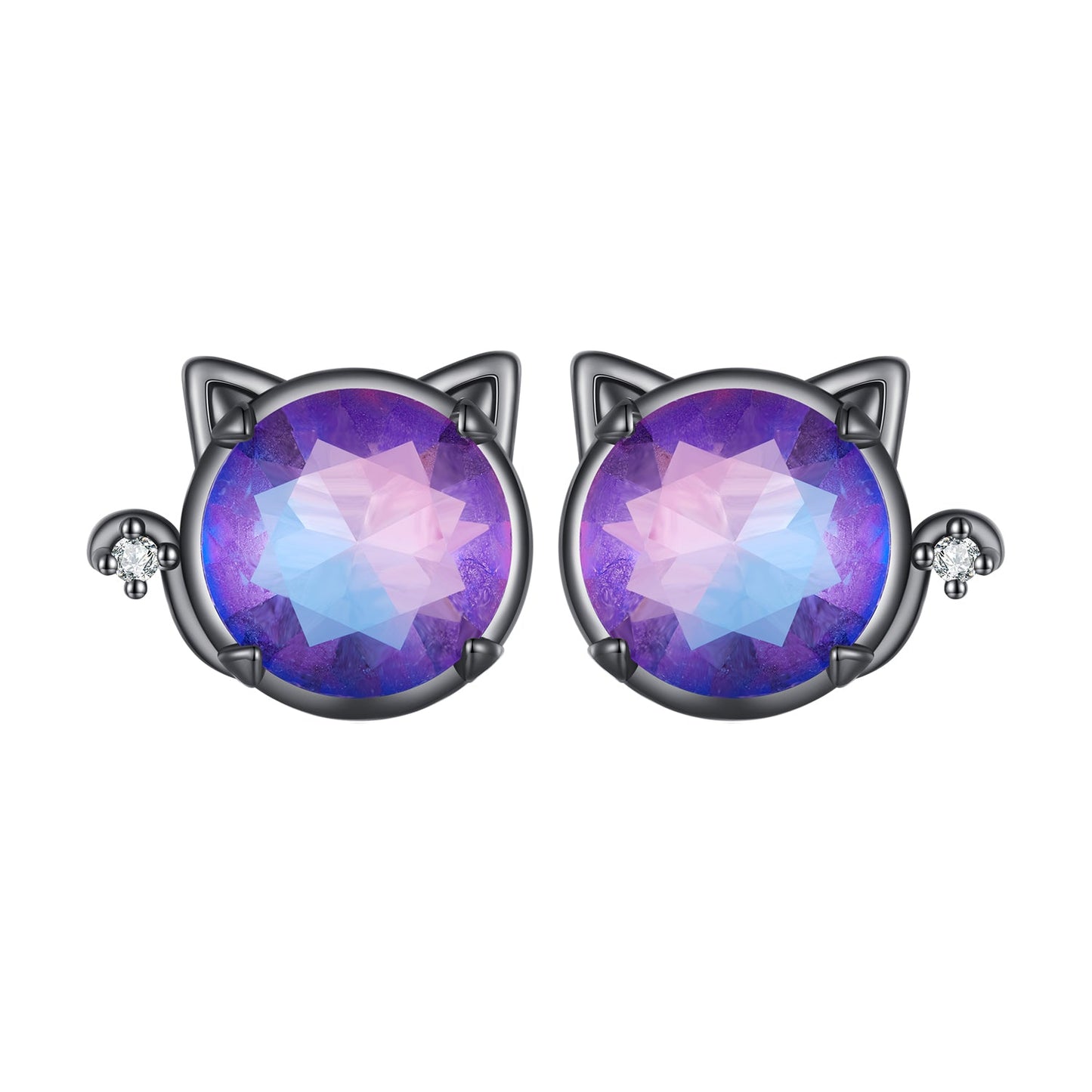 925 Sterling Silver Earrings with Pavé CZ and Transparent Glass in Black Gold, 1.0*1.2cm, for Women