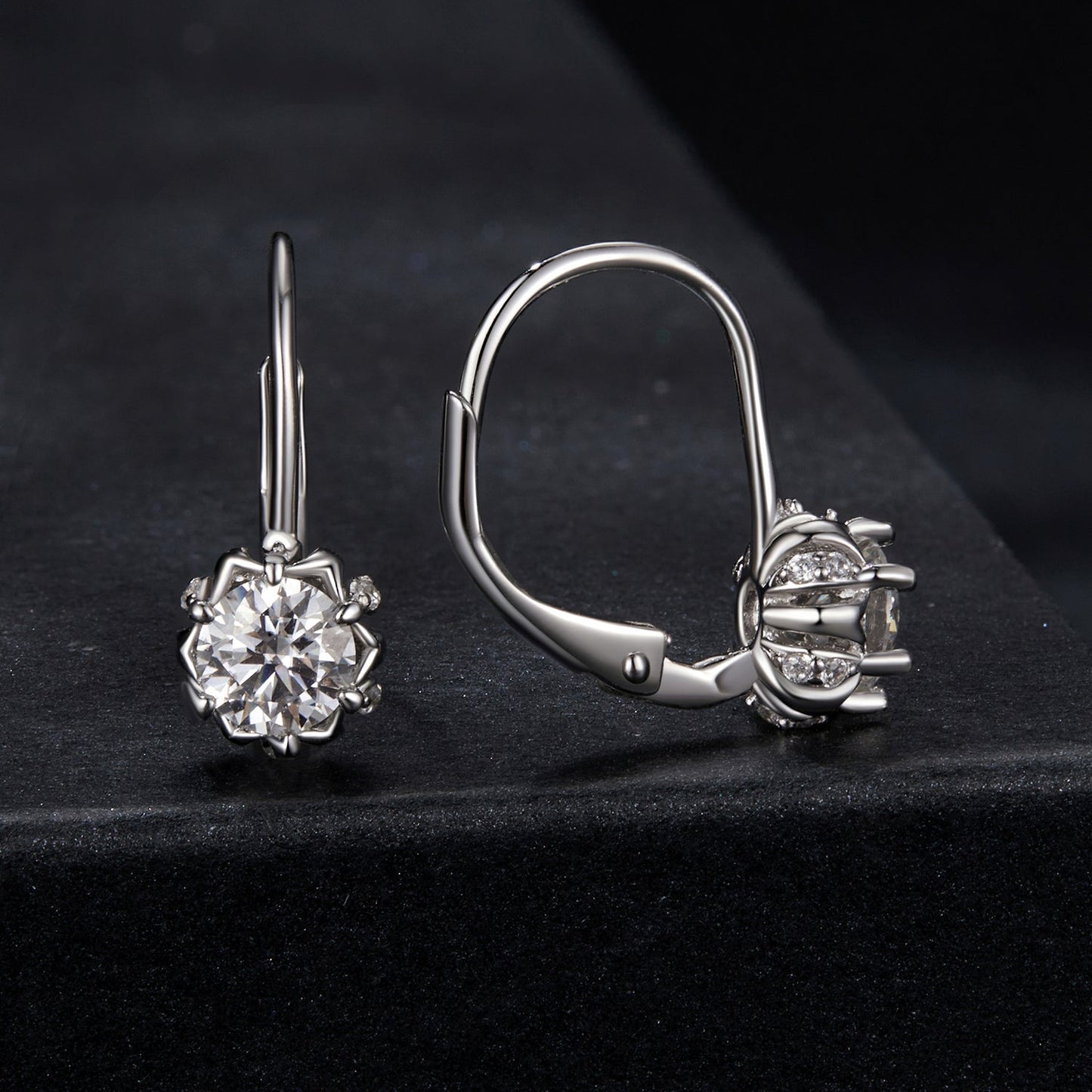 925 Sterling Silver Moissanite Earrings with CZ in White Gold, 1.8cm for Women