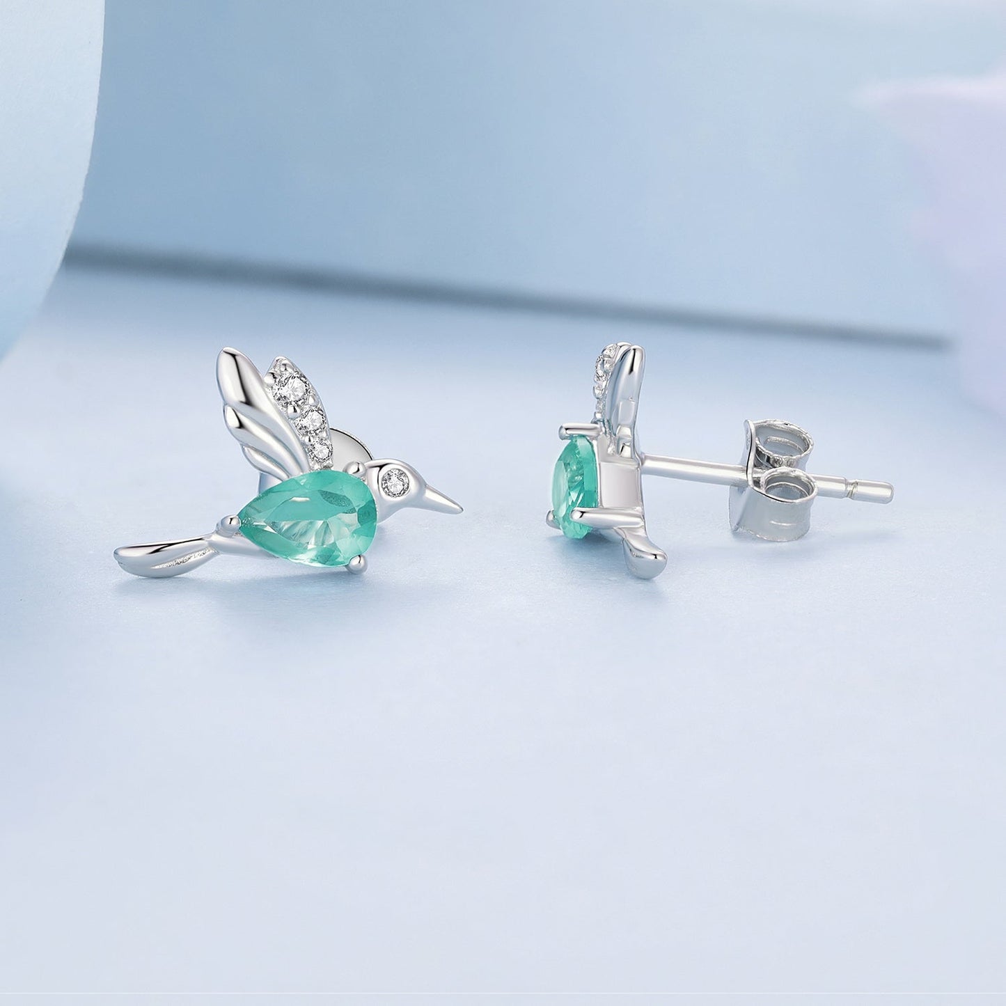 925 Sterling Silver Transparent Glass Earrings with CZ for Women