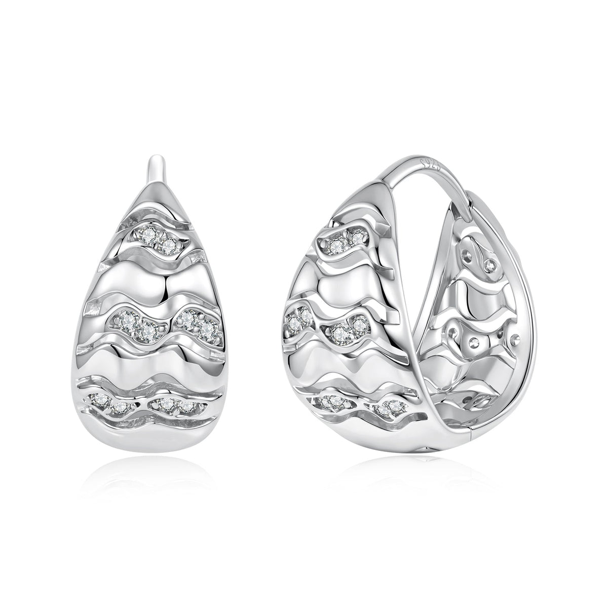 925 Sterling Silver White Gold Plated CZ 1.4 x 0.7 cm Hoop Earrings for Women