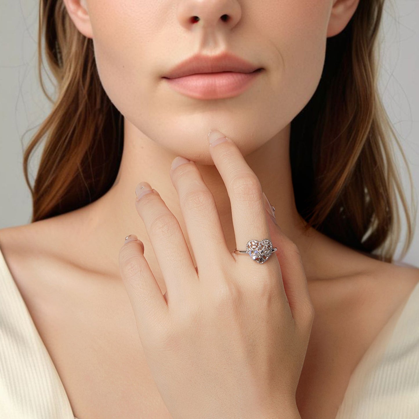 925 Sterling Silver Heart-Shaped Moonstone Ring for Women