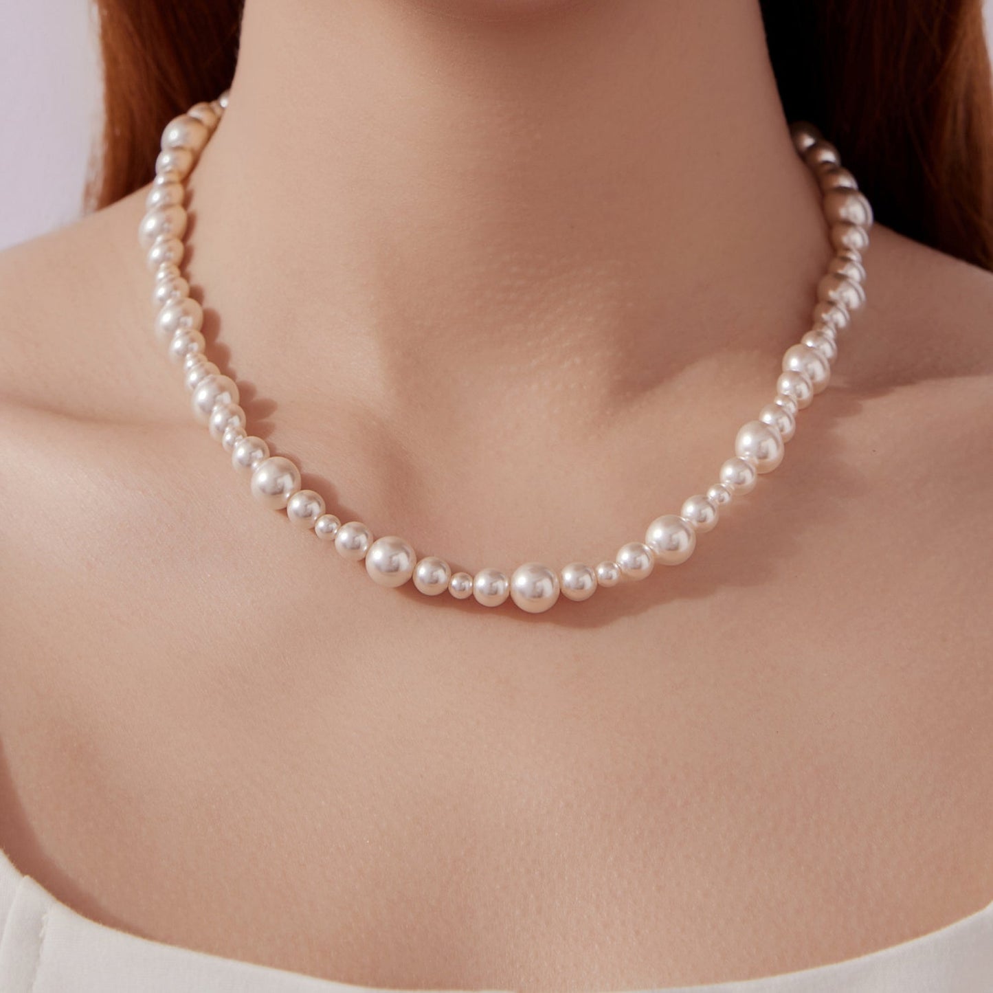 925 Sterling Silver White Gold Plated Necklace with Synthetic Pearls for Women