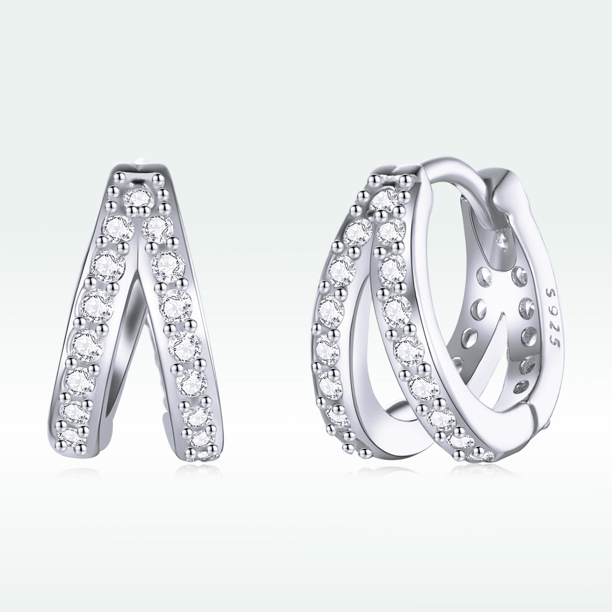 S925 Sterling Silver Earrings with Pavé Setting CZ, 1.1*0.6cm, for Women
