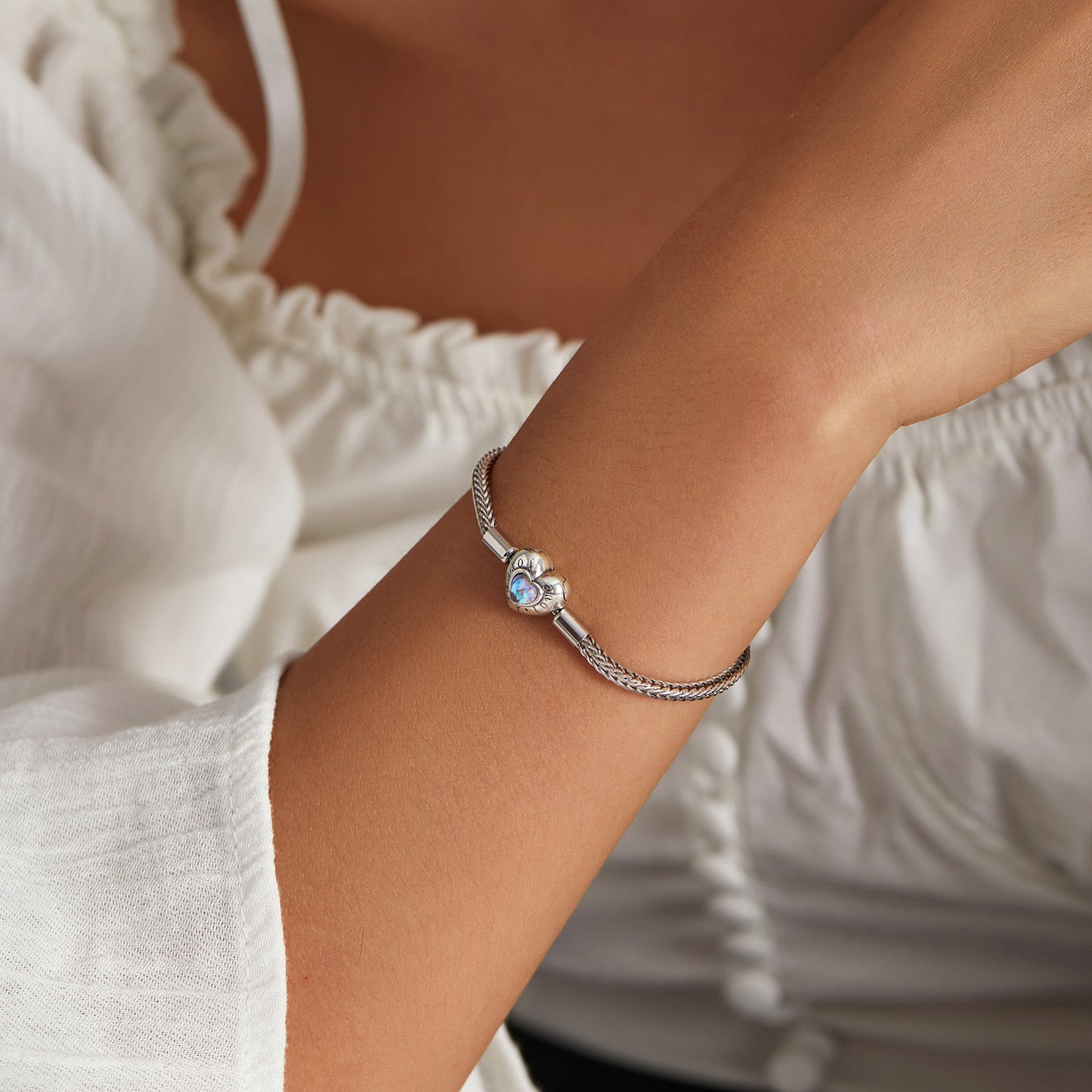 925 Sterling Silver Moonstone Bracelet 17cm for Women