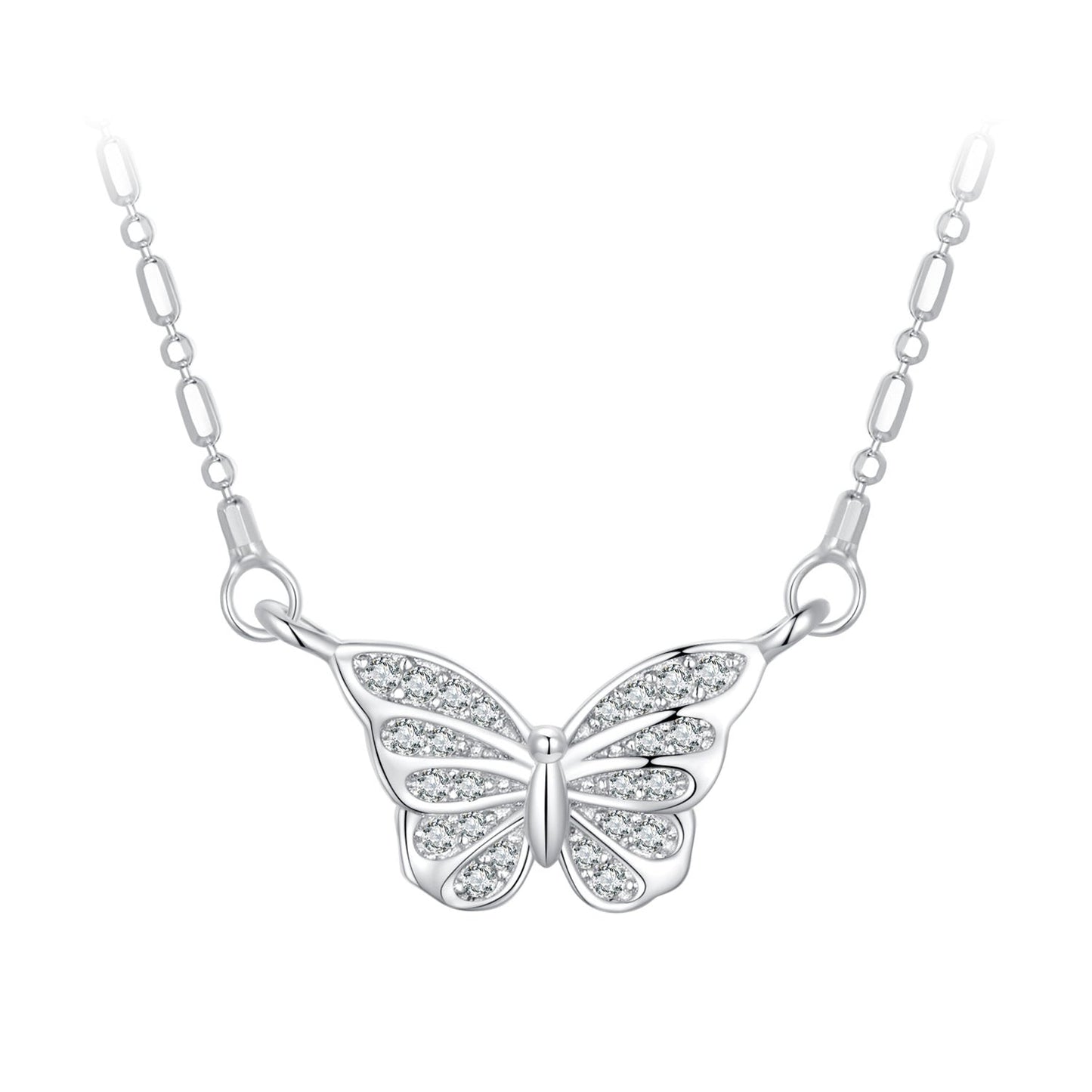925 Sterling Silver Necklace with Pavé Setting CZ, Length 390+60mm, Pendant Size 8x15mm, for Women