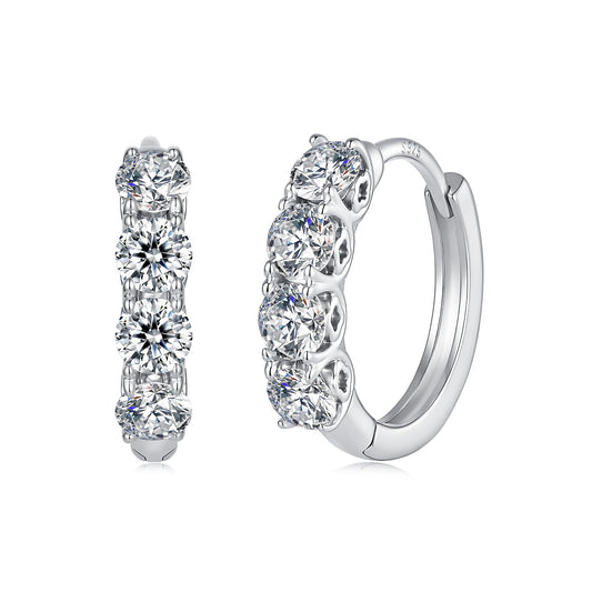 925 Sterling Silver White Gold Plated 0.1ct Moissanite 1.3cm Hoop Earrings for Women