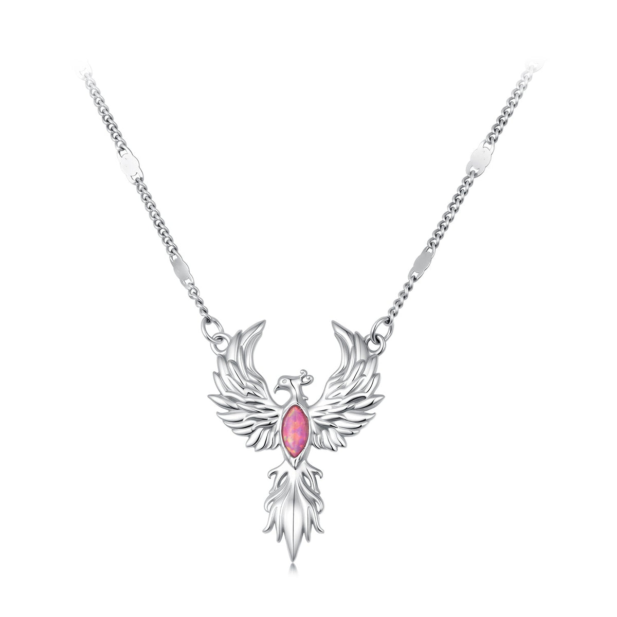 925 Sterling Silver White Gold Plated Synthetic Opal 40+5cm Necklace for Women
