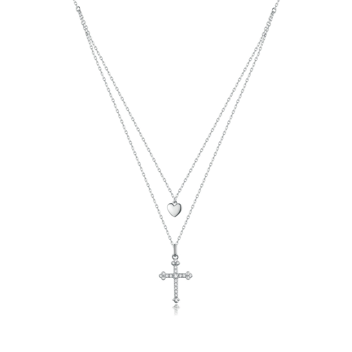 925 Sterling Silver Adjustable Platinum Plated Necklace with CZ - 1.4cm for Women