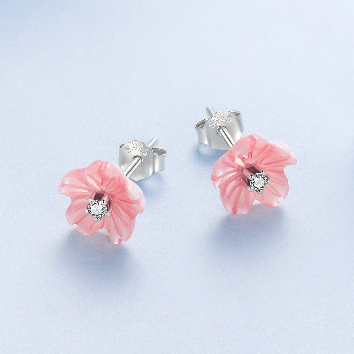 925 Sterling Silver Earrings with High-Quality Nacre and Pavé CZ, Oxidized Silver