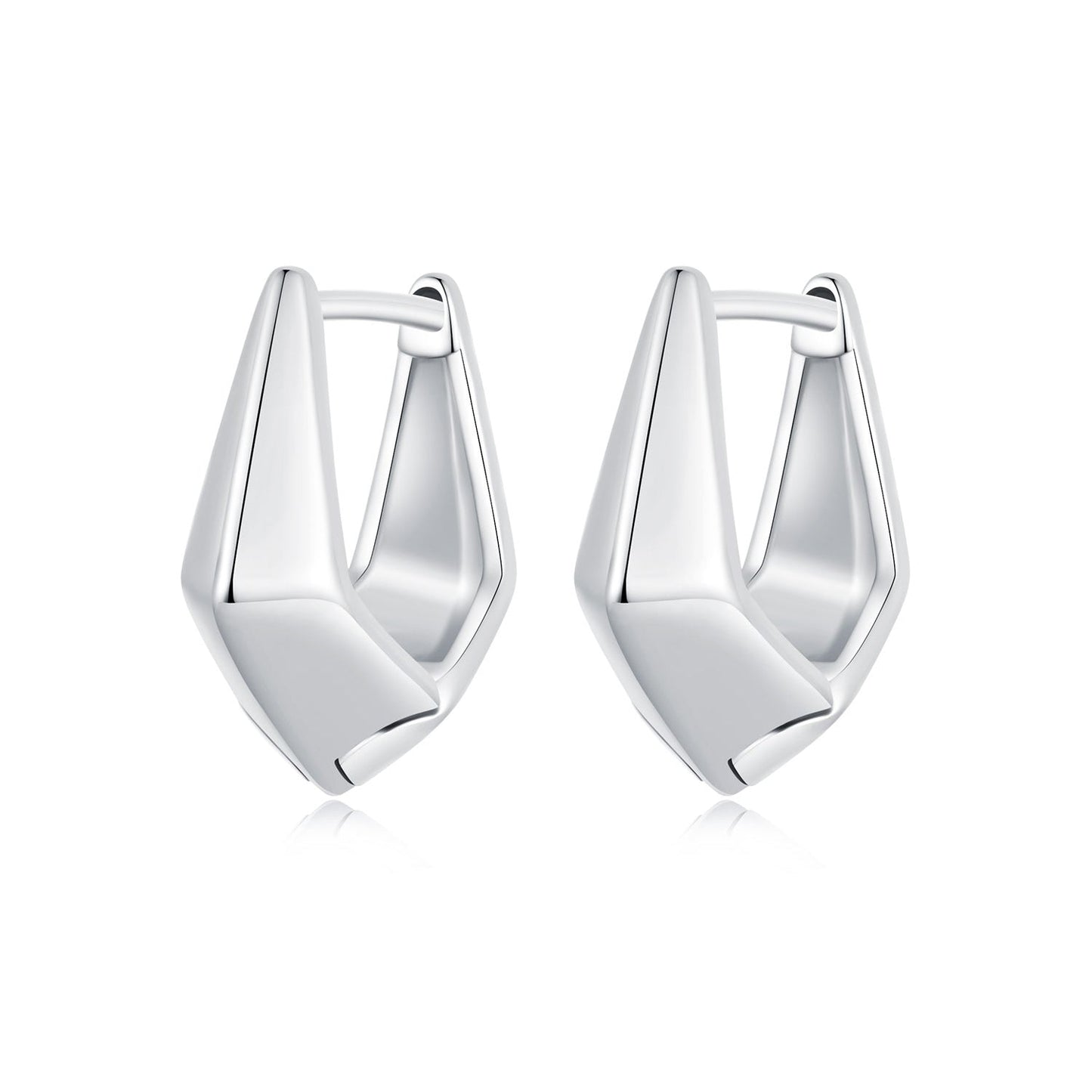 925 Sterling Silver White Gold Plated Earrings 14x6.5mm for Women