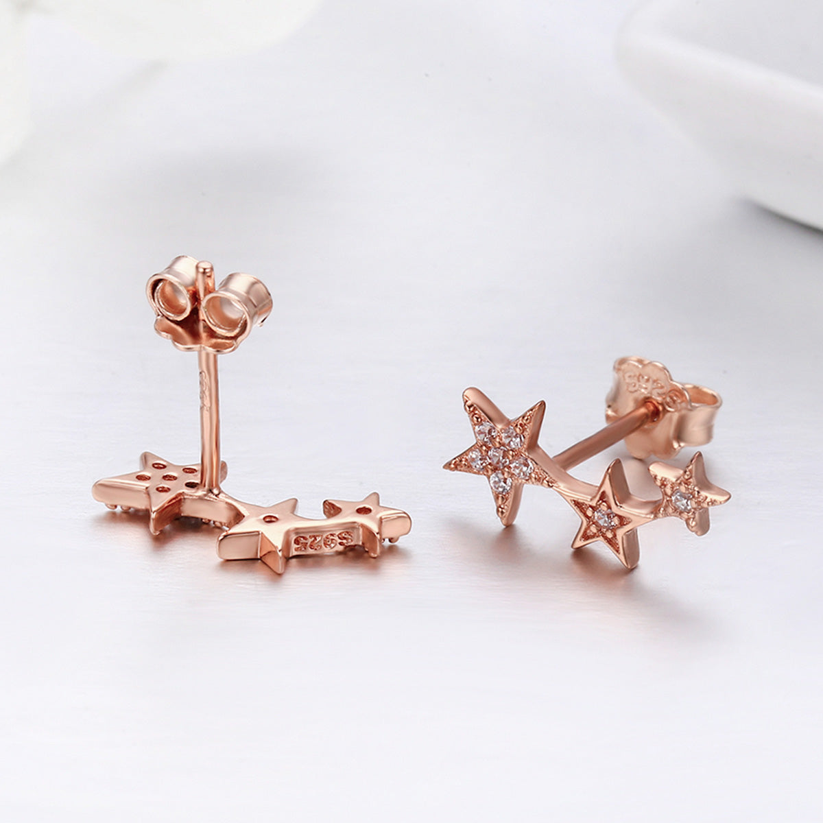 925 Sterling Silver Plated Rose Gold Pavé Setting CZ Earrings for Women