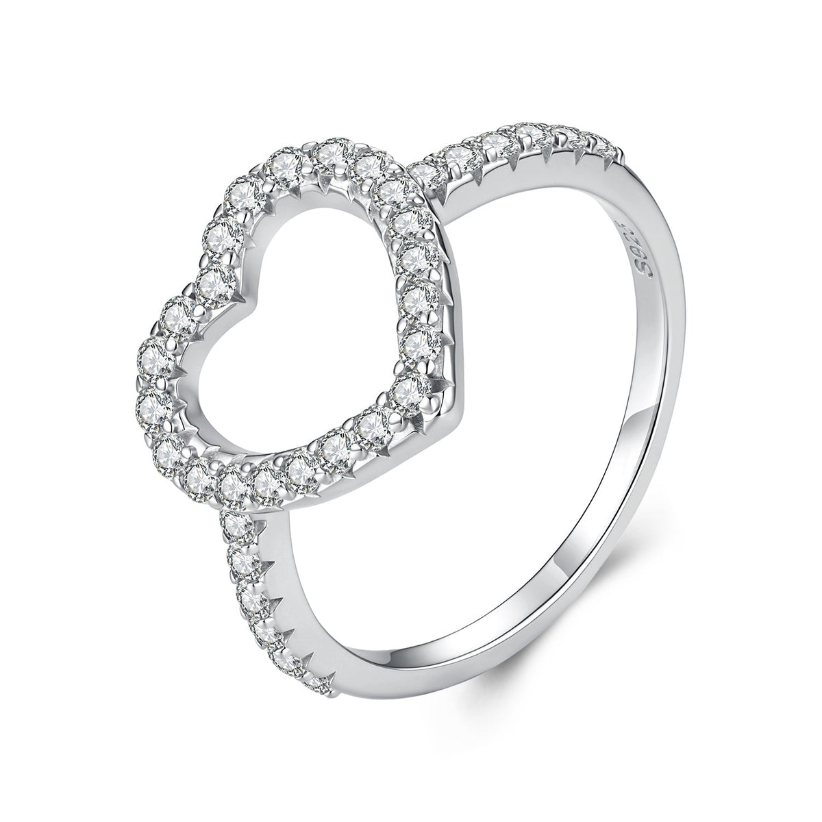 925 Sterling Silver White Gold Plated Moissanite Heart Size 6 Ring for Women