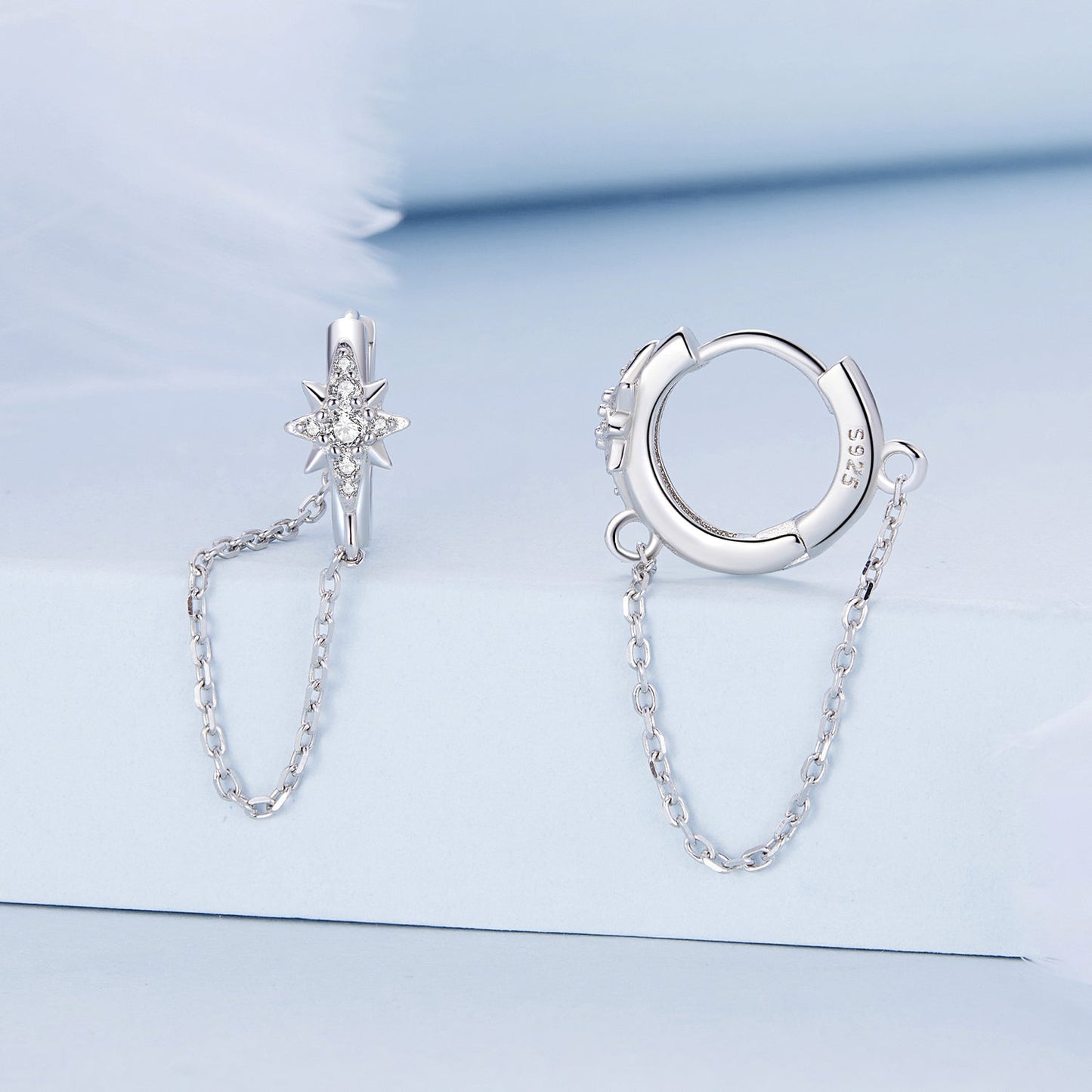 925 Sterling Silver Earrings with Pavé Setting and Platinum Plating, 2.7 x 0.6 cm for Women