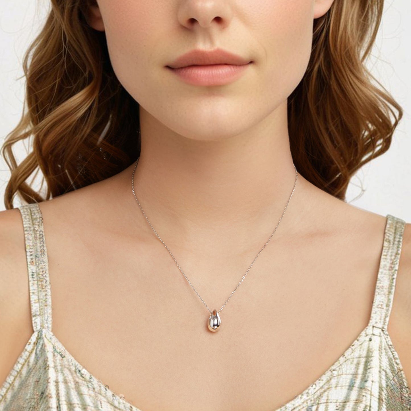 925 Sterling Silver White Gold Plated Necklace 40+5cm Length for Women