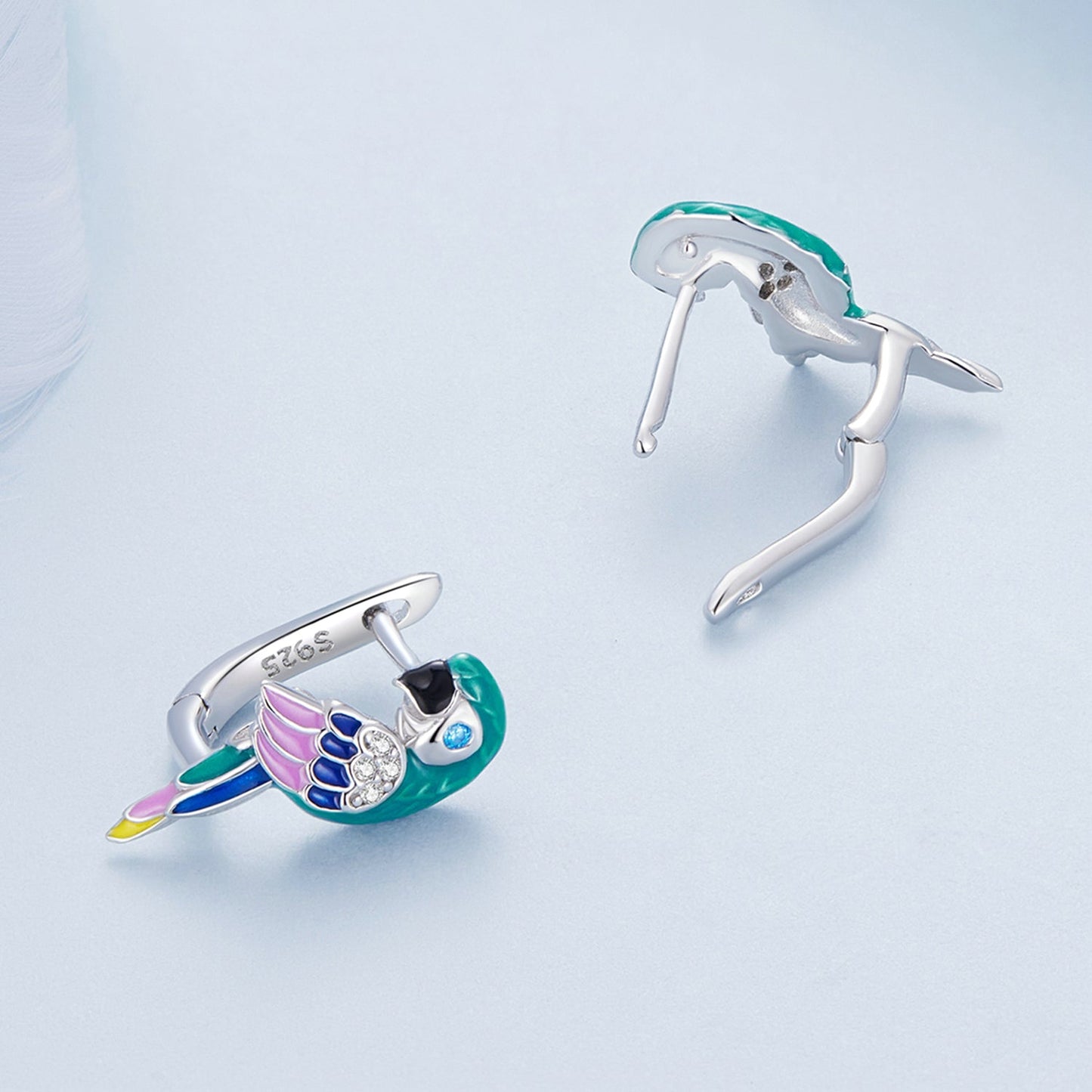 925 Sterling Silver Enamel Crafted Earrings for Women - 16x9mm