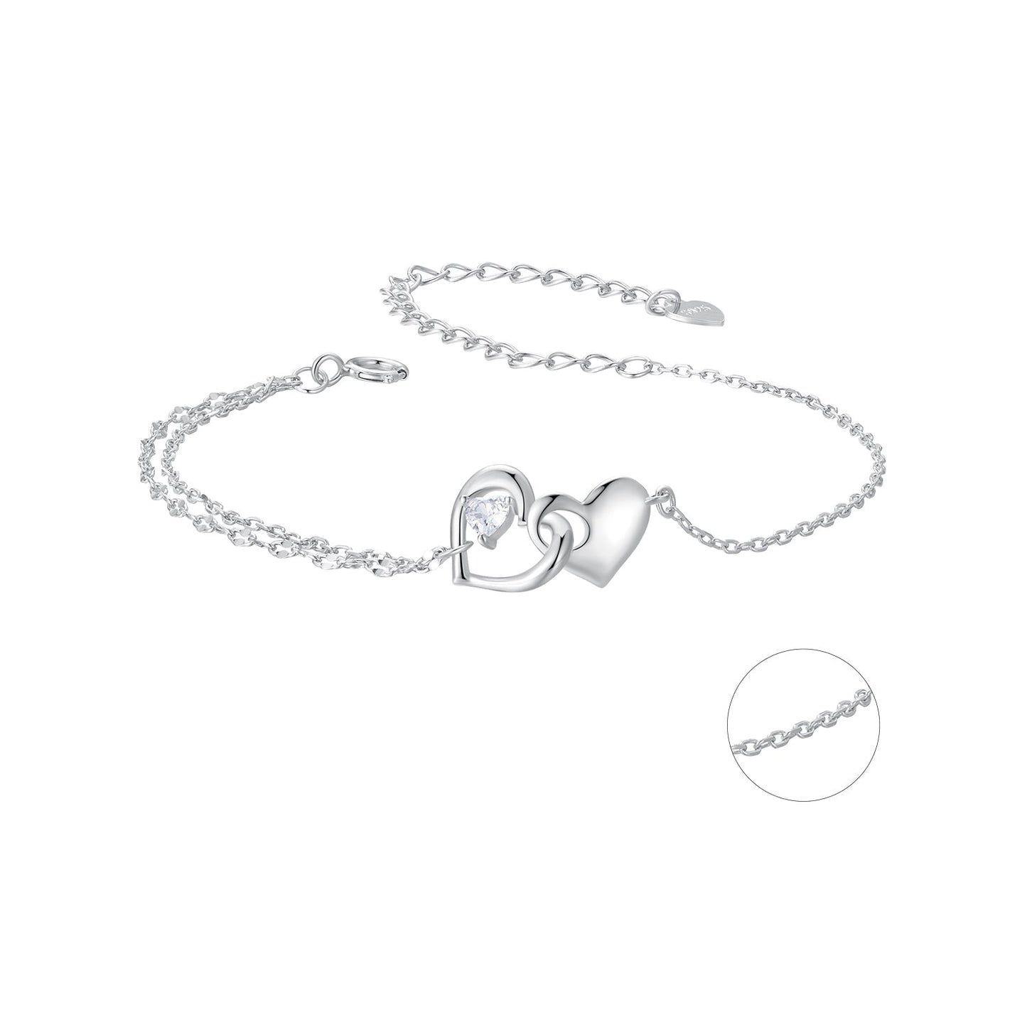 925 Sterling Silver Bracelet with Pave Setting CZ and White Gold Plating