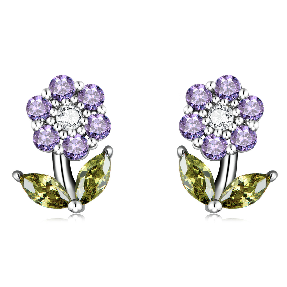 925 Sterling Silver Earrings with Pavé Setting CZ in White Gold