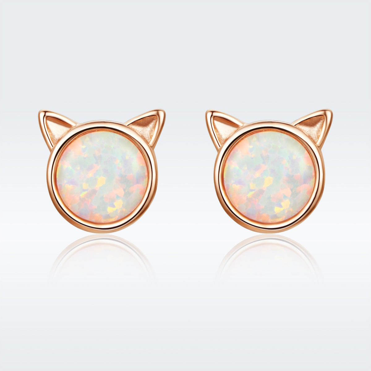 925 Sterling Silver Plated Rose Gold Opal Earrings 0.8cm for Women