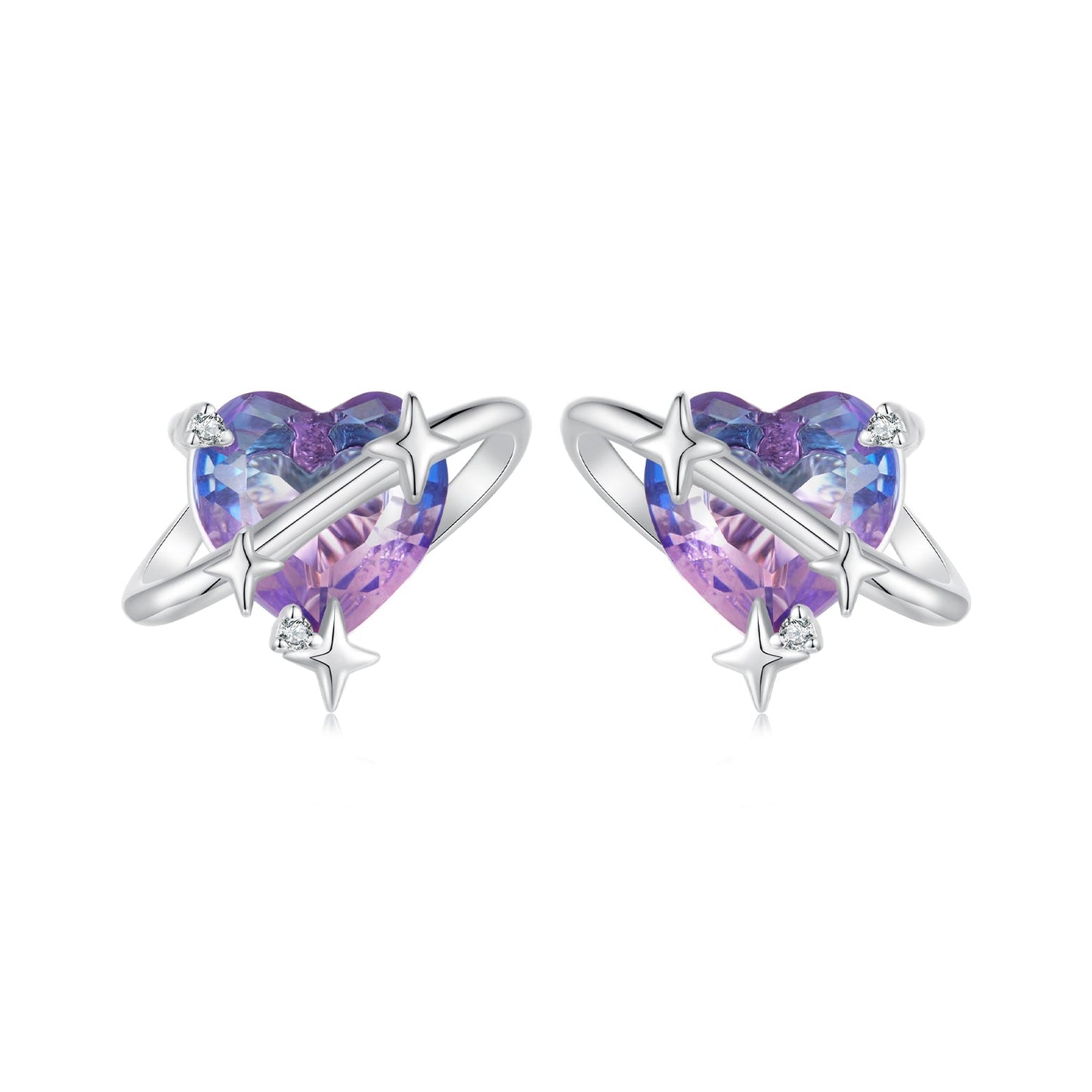 925 Sterling Silver Earrings with CZ and Transparent Glass in White Gold Plating for Women