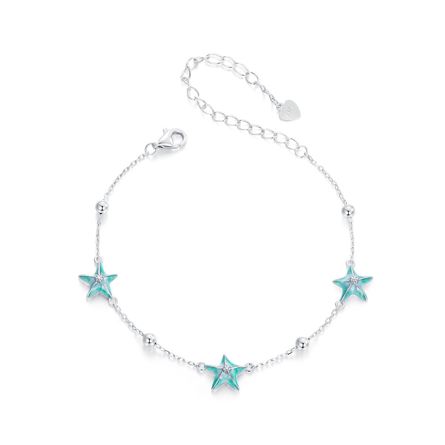 925 Sterling Silver Starfish Design Bracelet with Enamel Process
