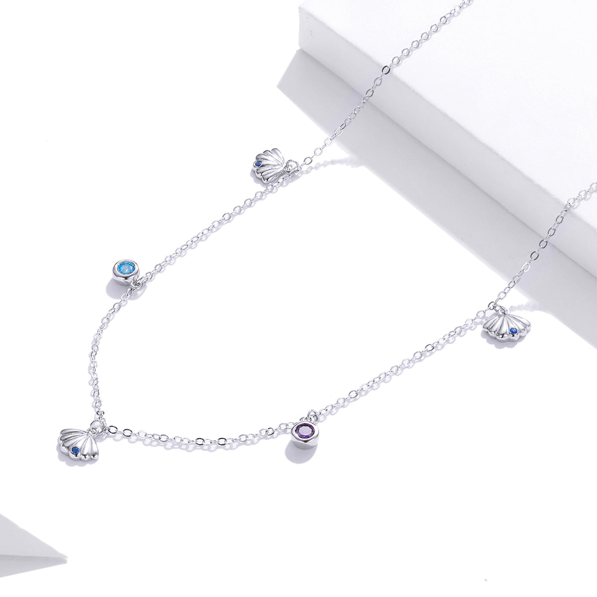 925 Sterling Silver Adjustable Necklace with Scallop Design and Pavé Setting CZ