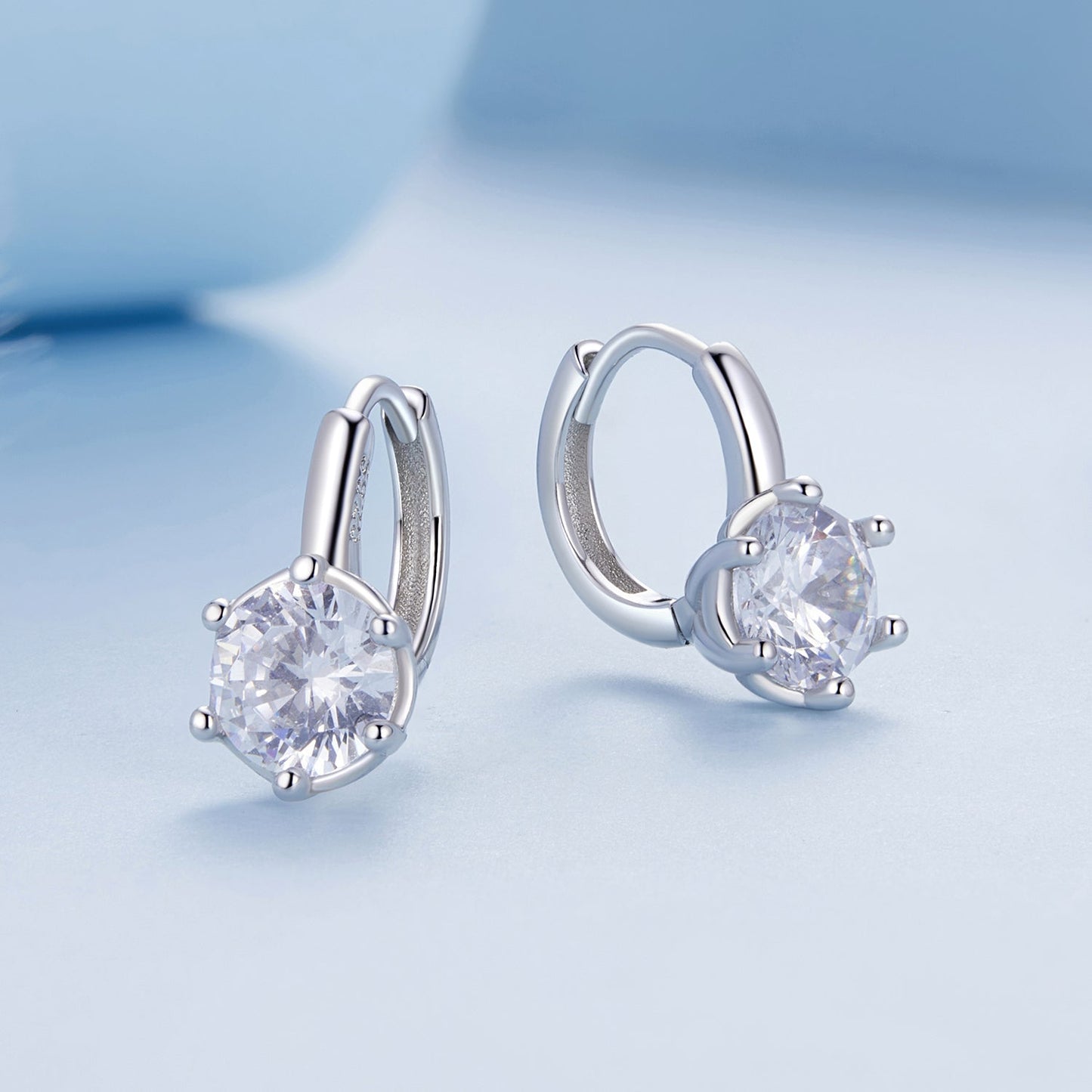 925 Sterling Silver Earrings with CZ and Platinum Plating, Size 13*7mm for Women