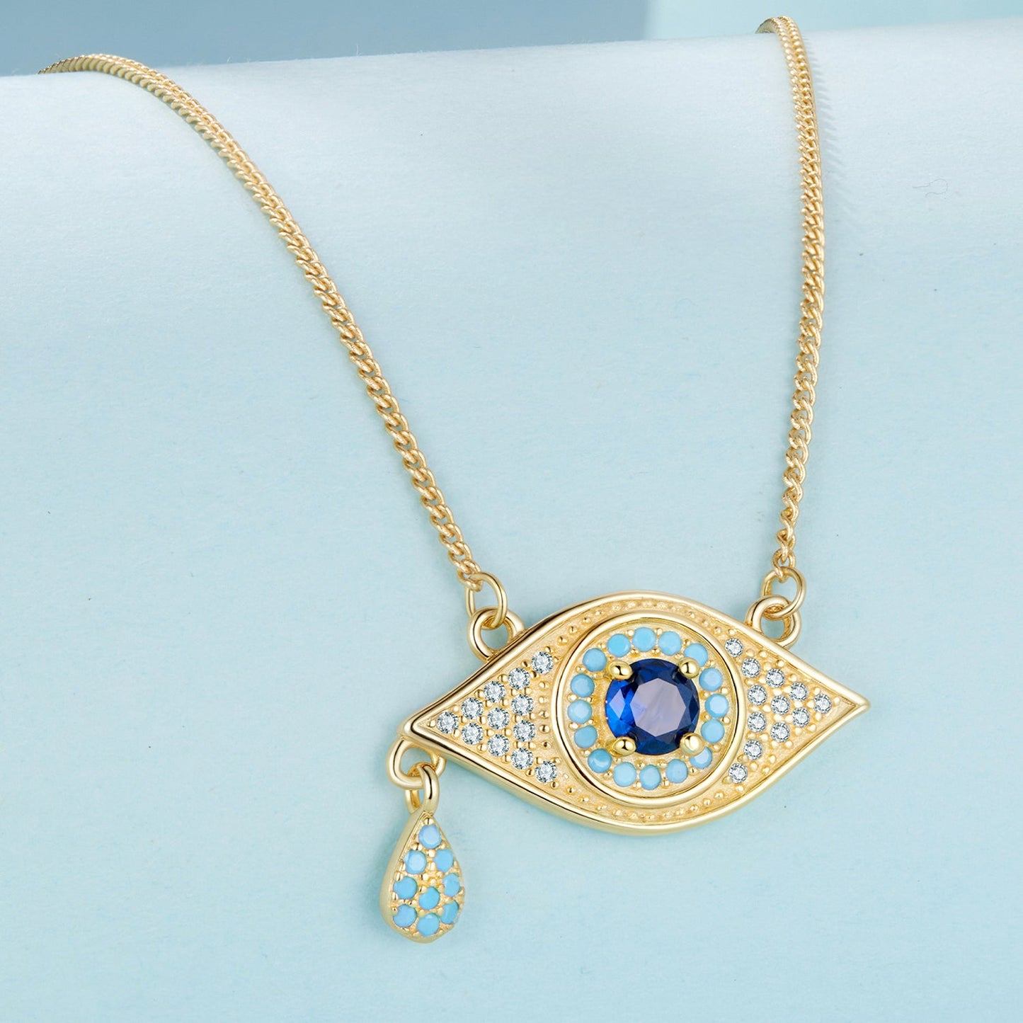 925 Sterling Silver Pavé CZ Pendant Necklace for Women - 40+5cm Length, 2x1cm Pendant